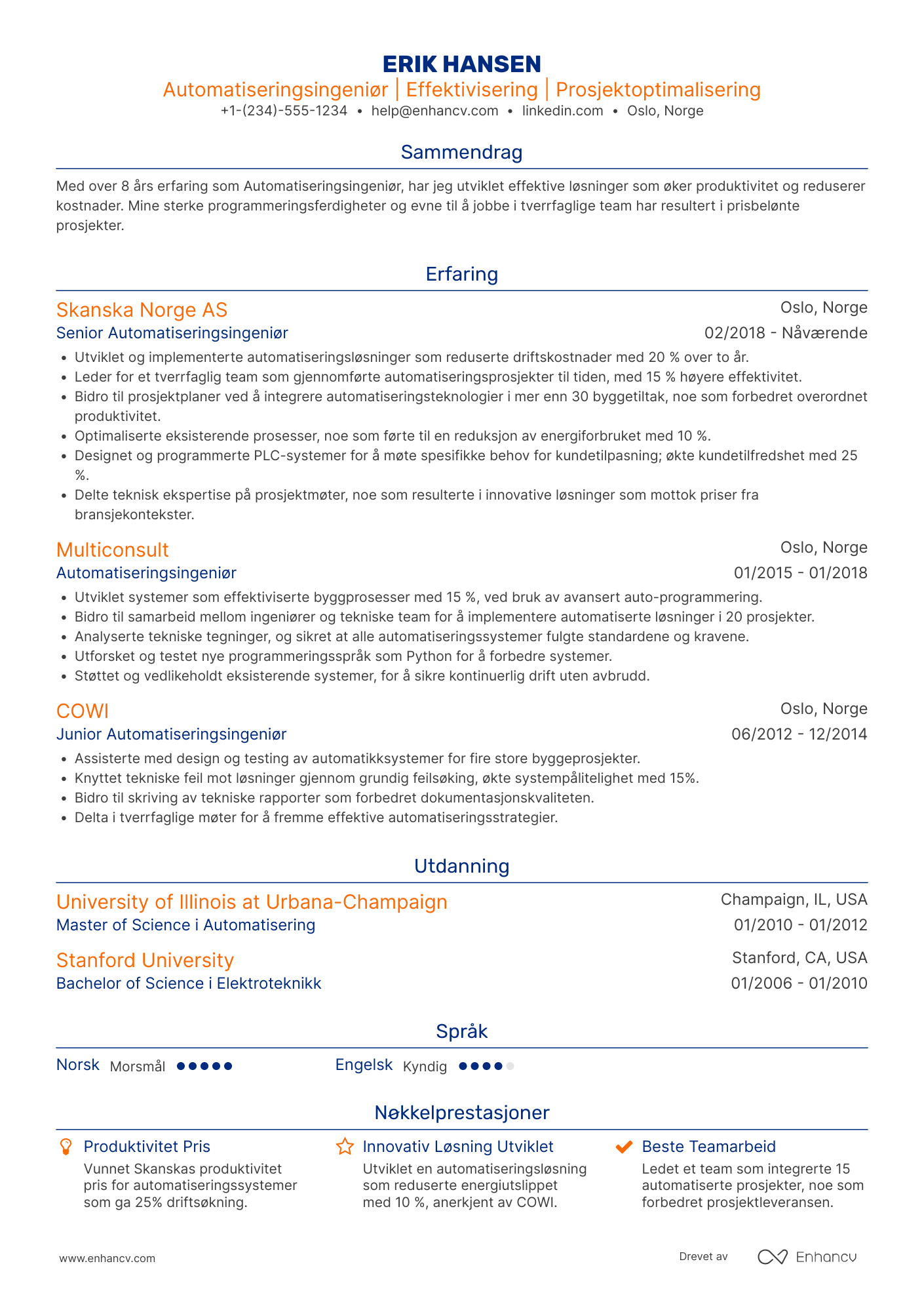 CV for Automatiseringsingeniør Bygg og Anlegg