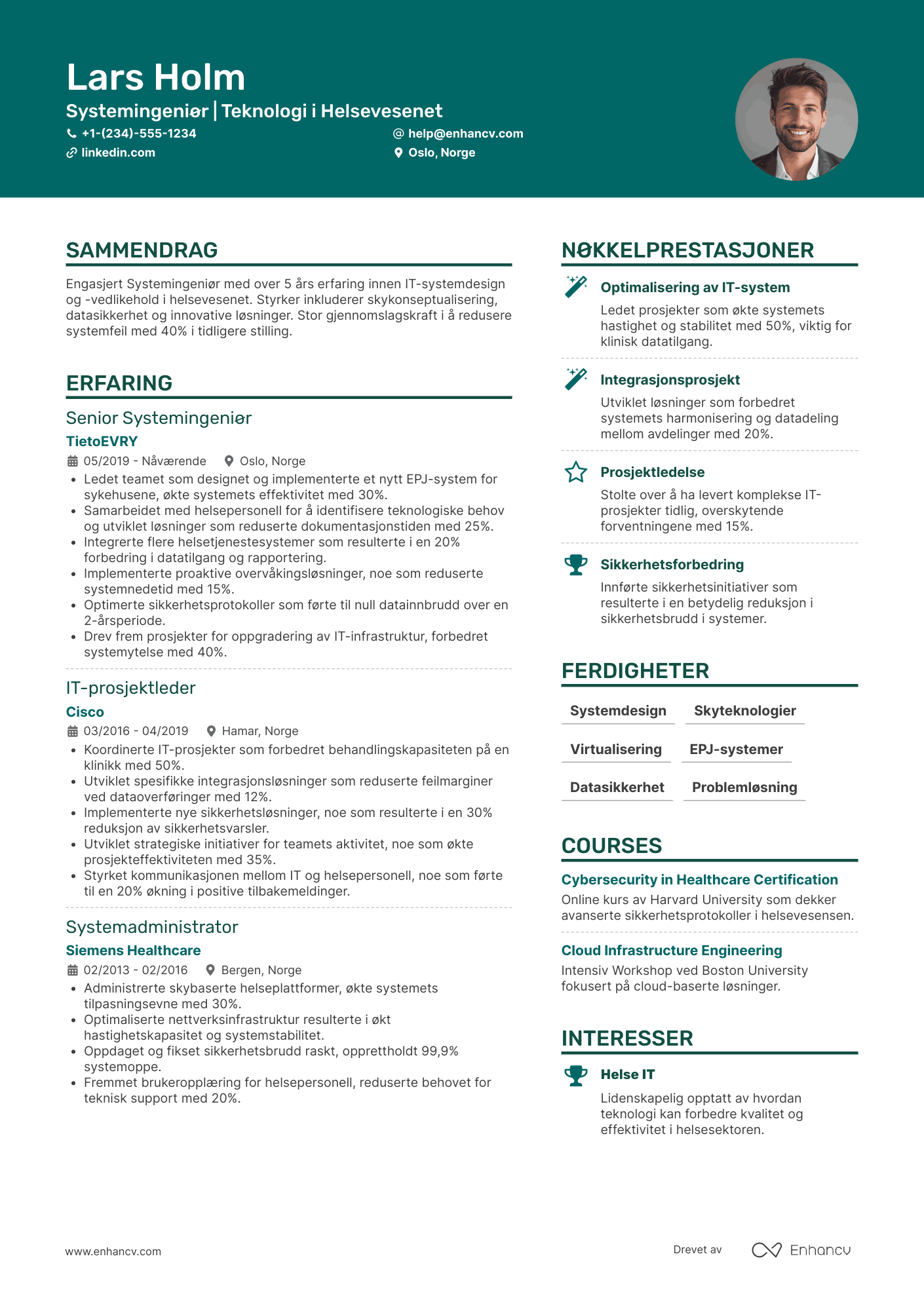 CV for Systemingeniør i helsevesenet