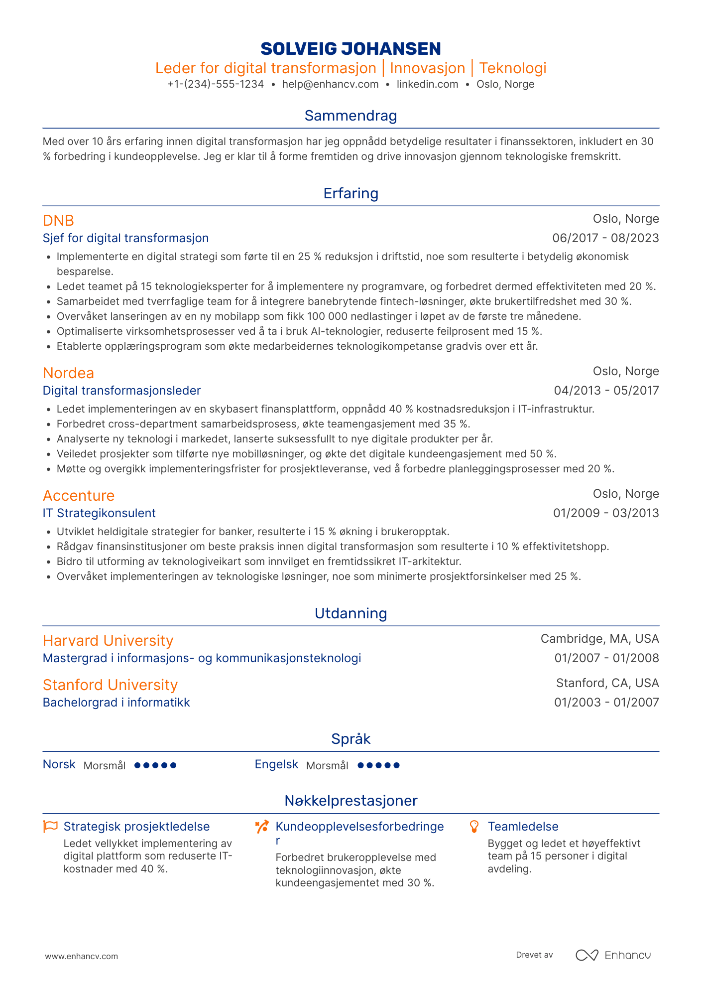 CV for Leder for digital transformasjon i finanssektoren