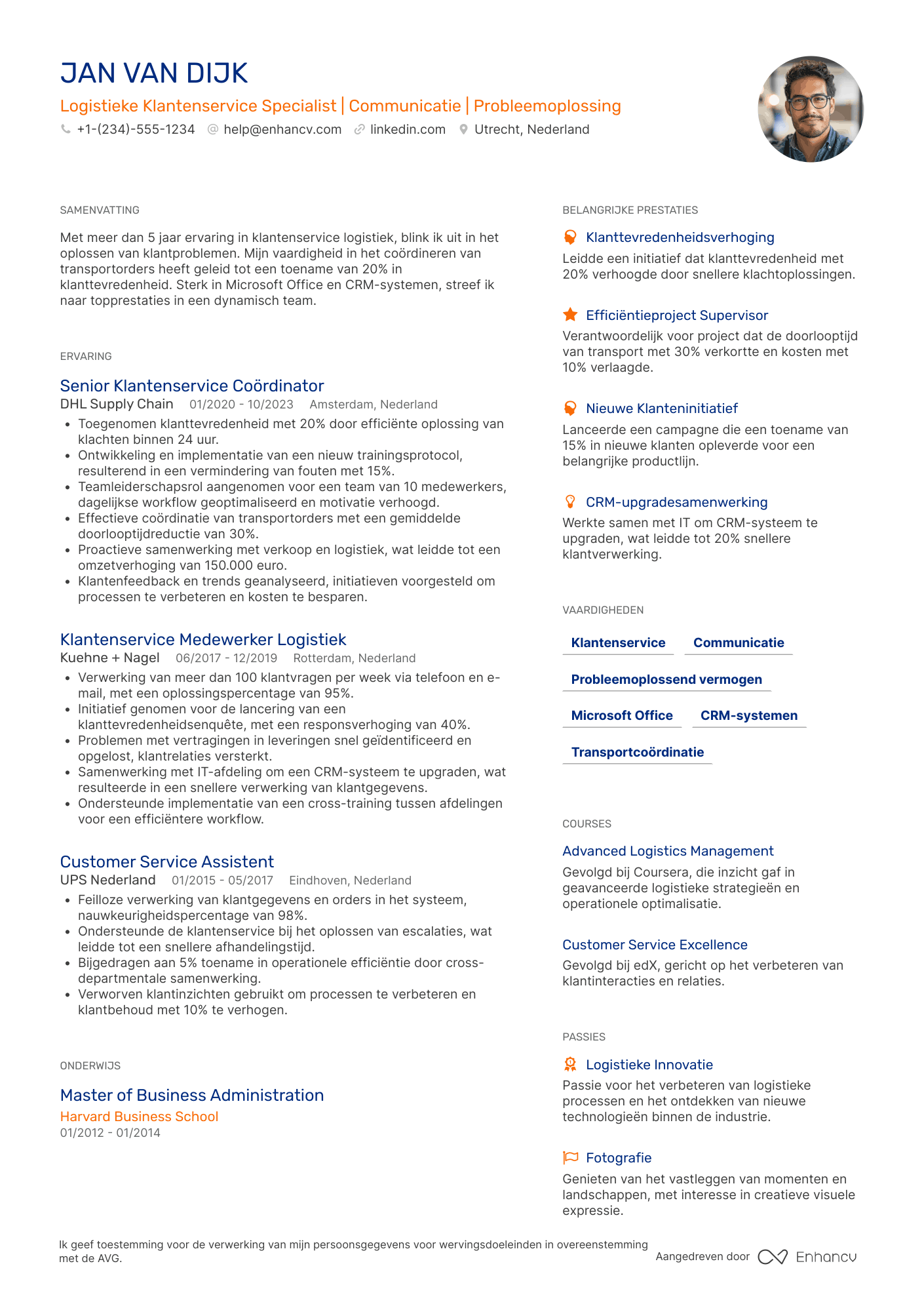 CV voor Medewerker Klantenservice Logistiek