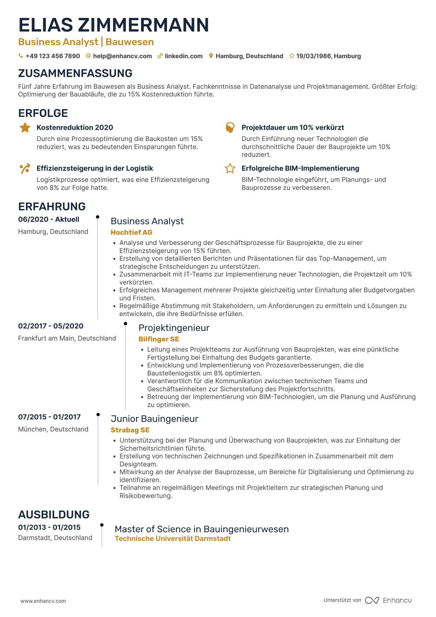Lebenslauf in Business Analyst für Bauwesen