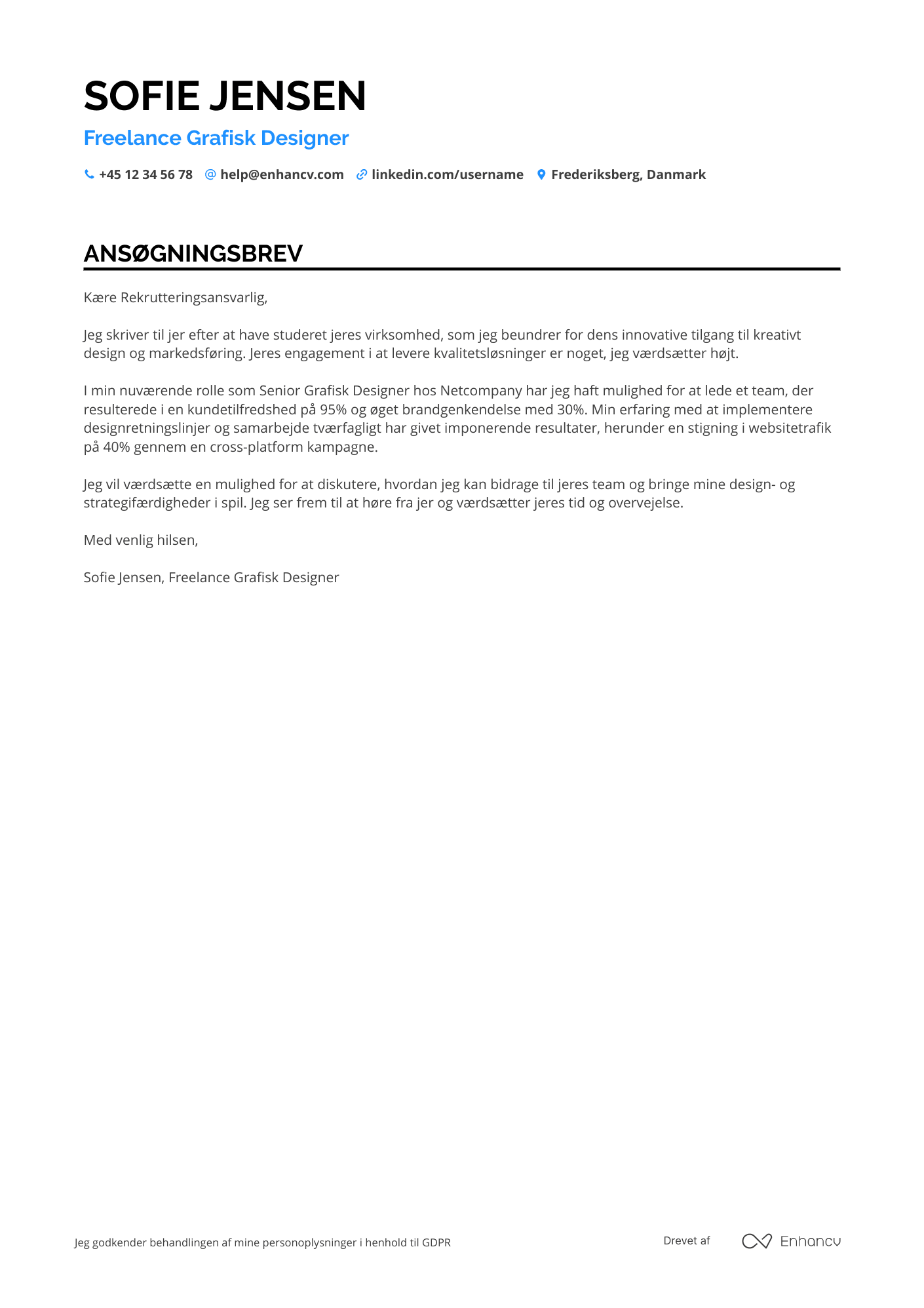 Ansøgningsbrev til Freelance grafisk designer