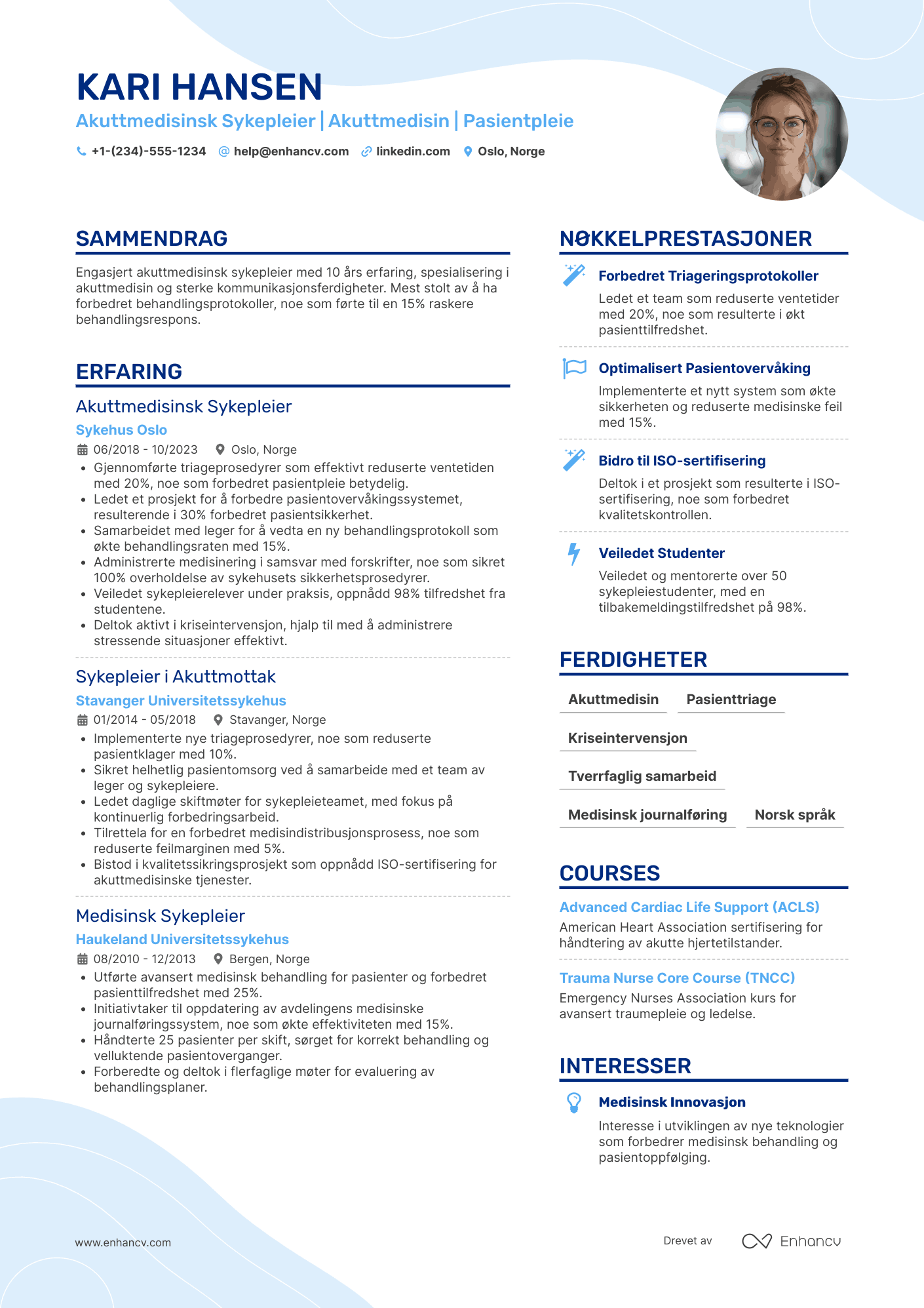 CV for Akuttmedisinsk Sykepleier