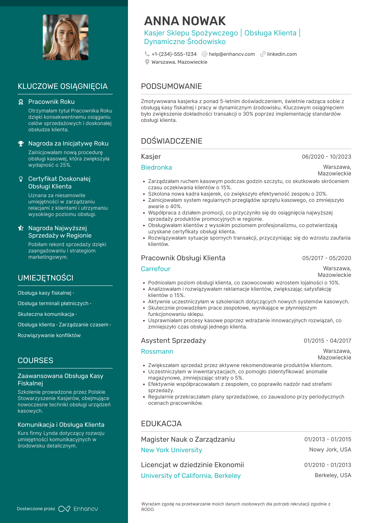 CV dla Kasjer Sklepu Spożywczego
