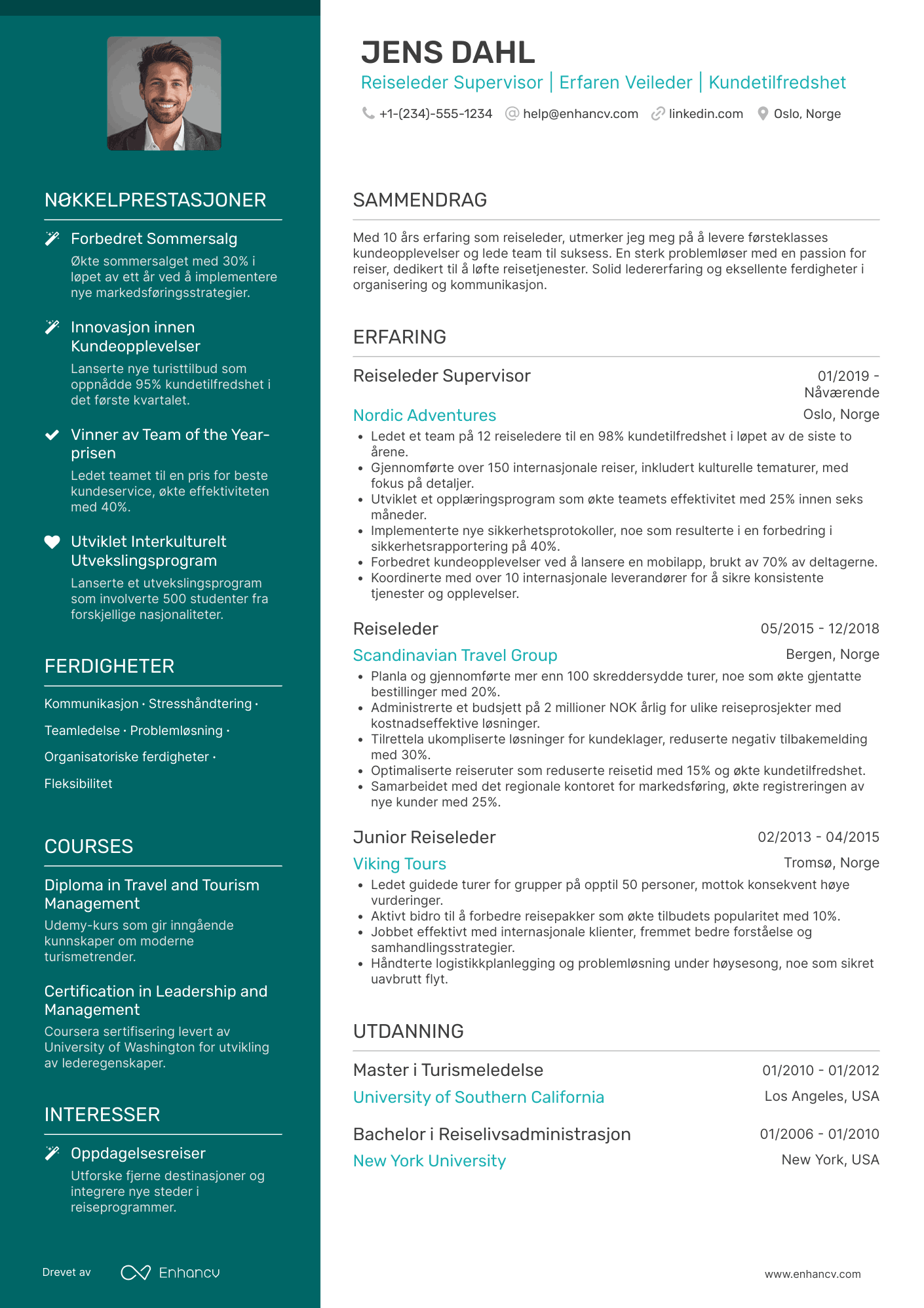CV for Reiseleder Supervisor (eller Veileder)