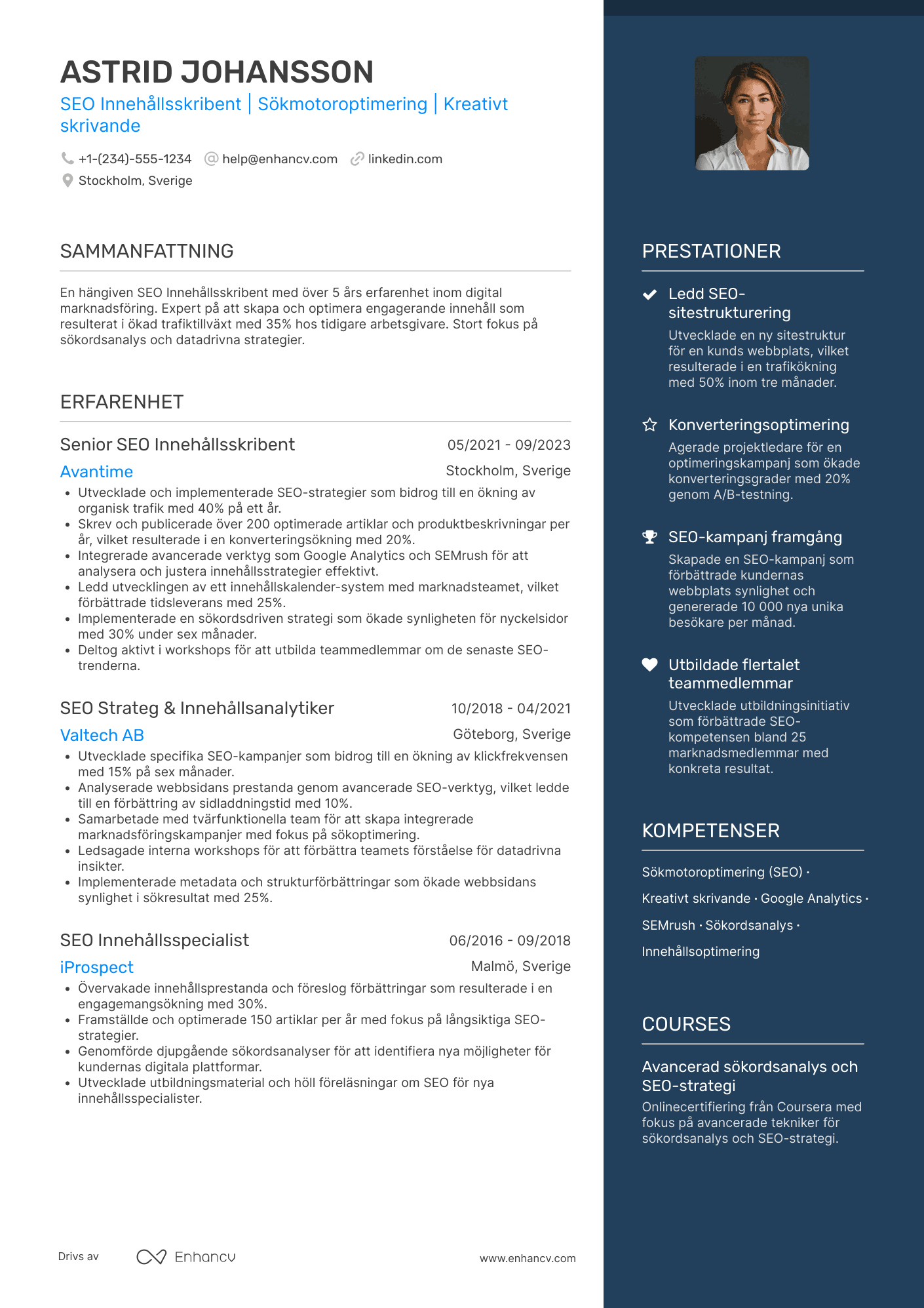 CV för SEO Innehållsskribent