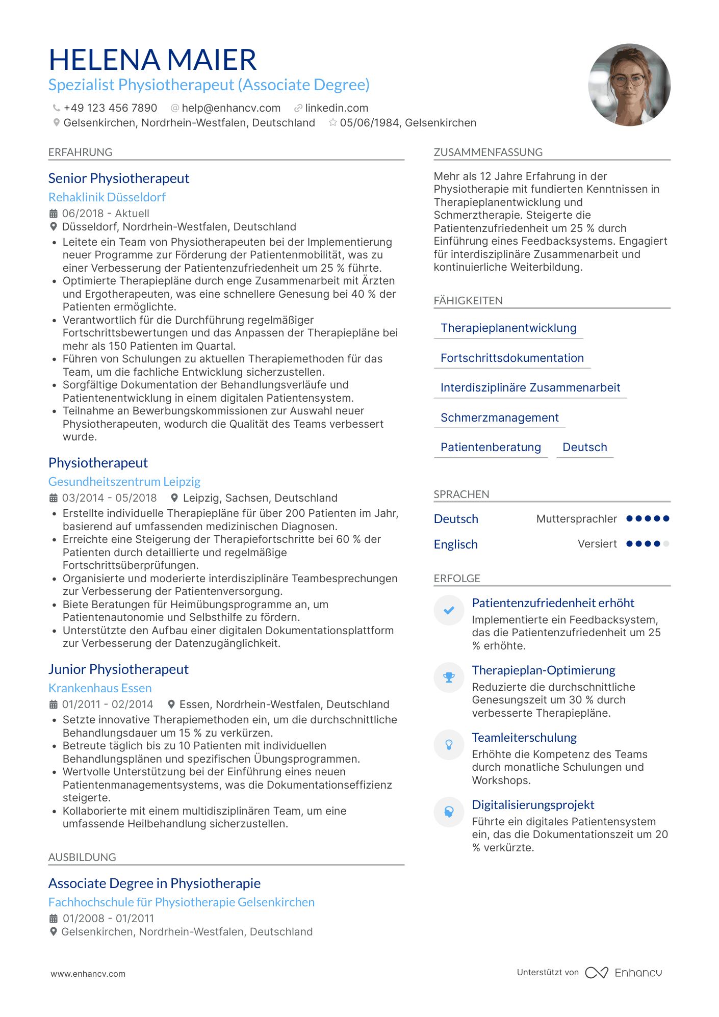 Lebenslauf als Spezialist Physiotherapeut