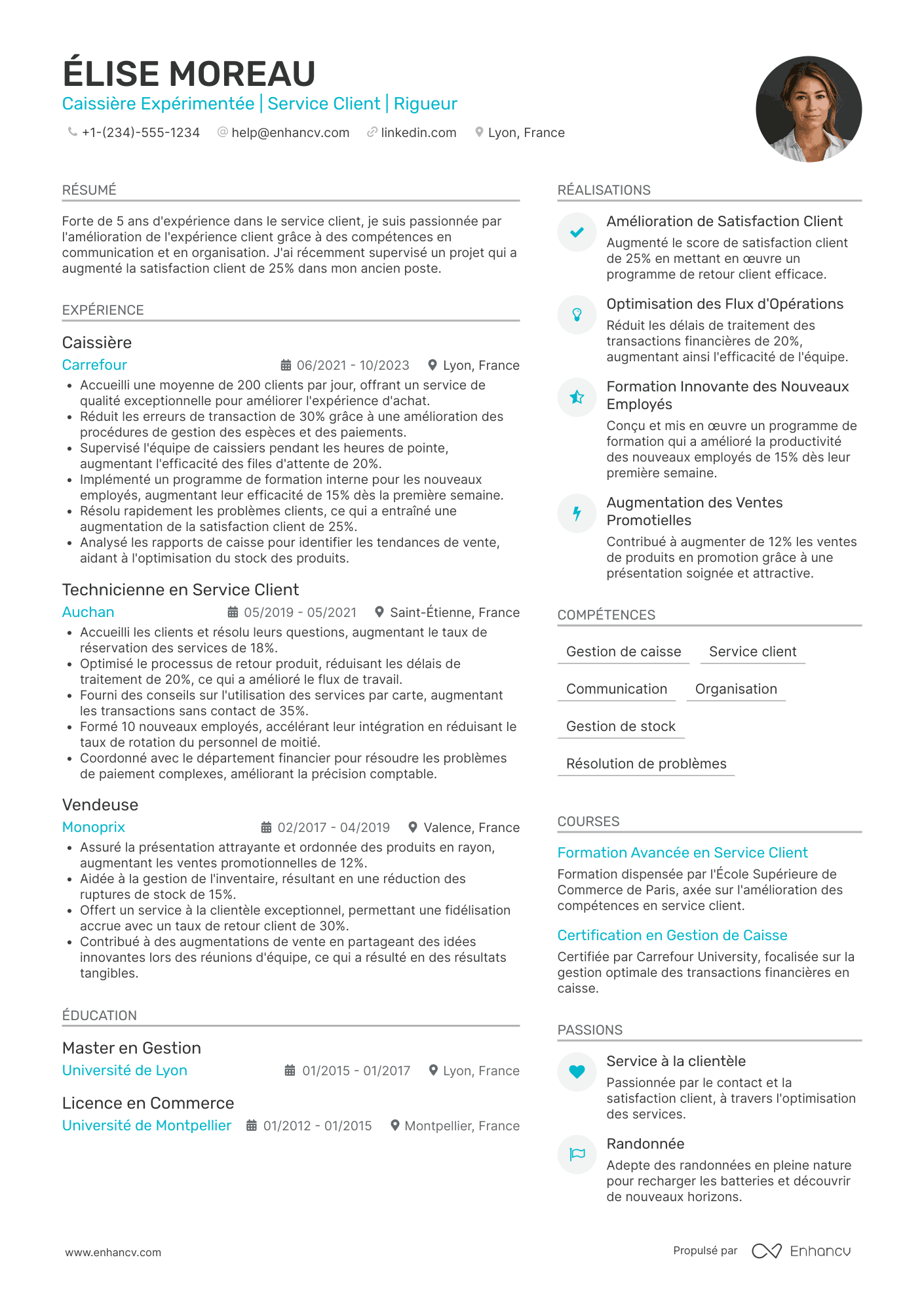 CV de caissière à Intermarché