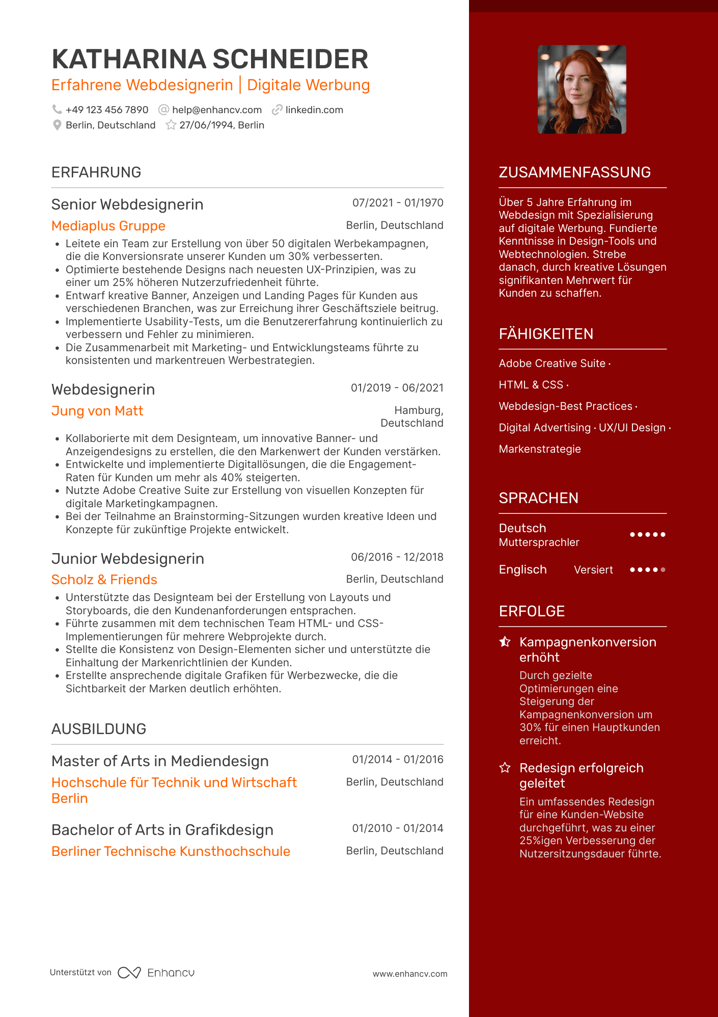 Lebenslauf als Webdesigner für digitale Werbung