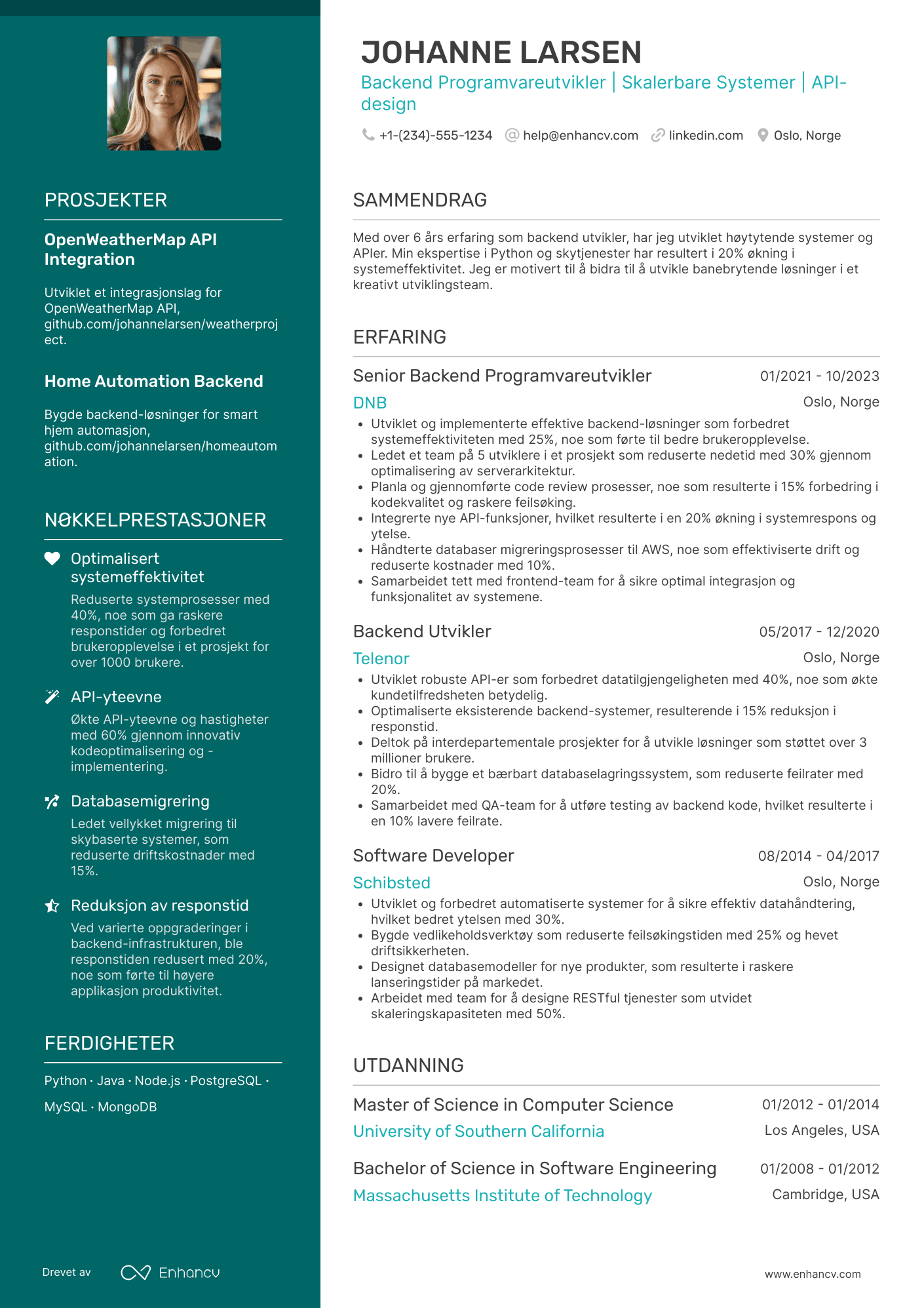 CV for Backend Programvareutvikler