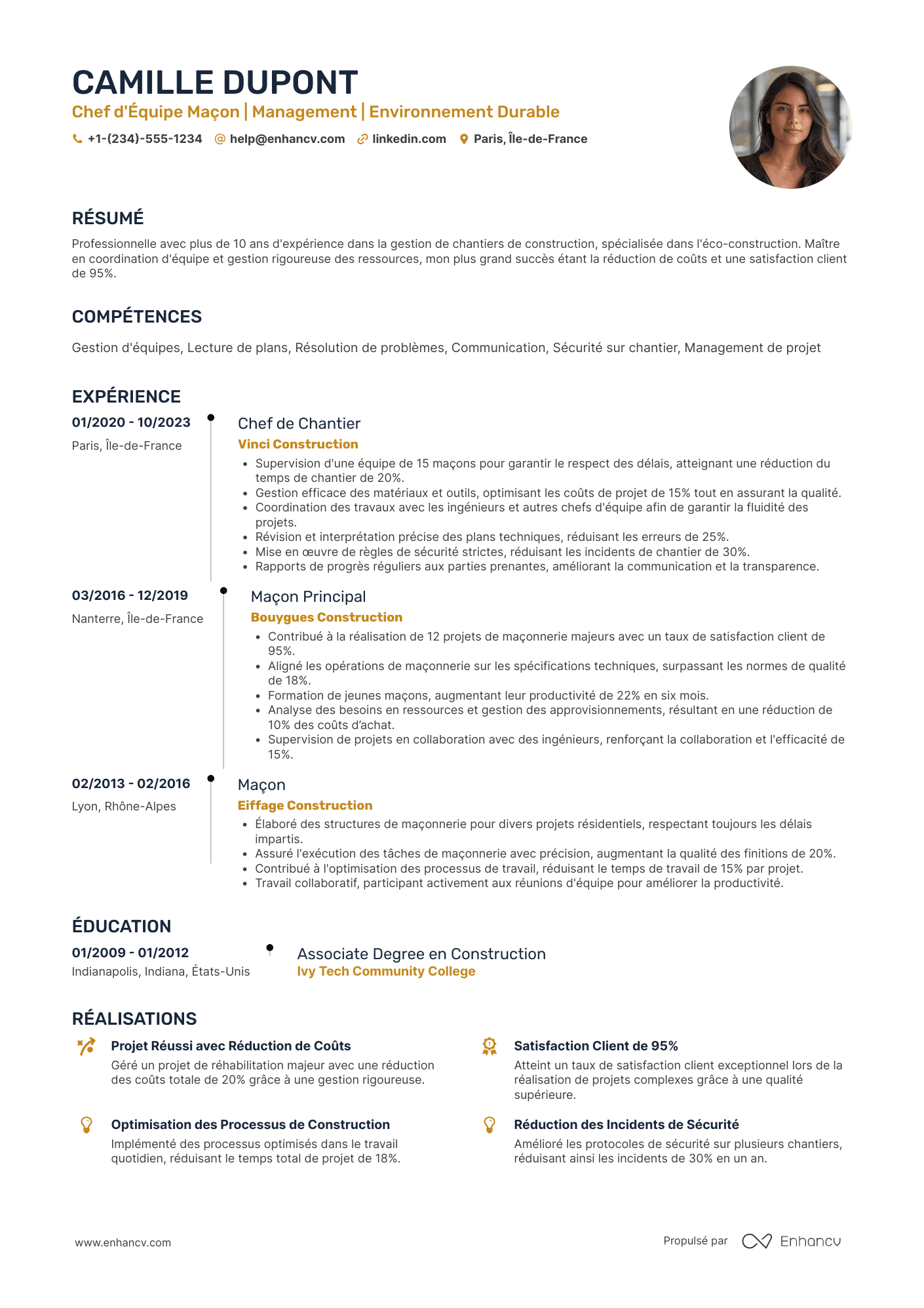 Exemple de CV de chef d'équipe maçon