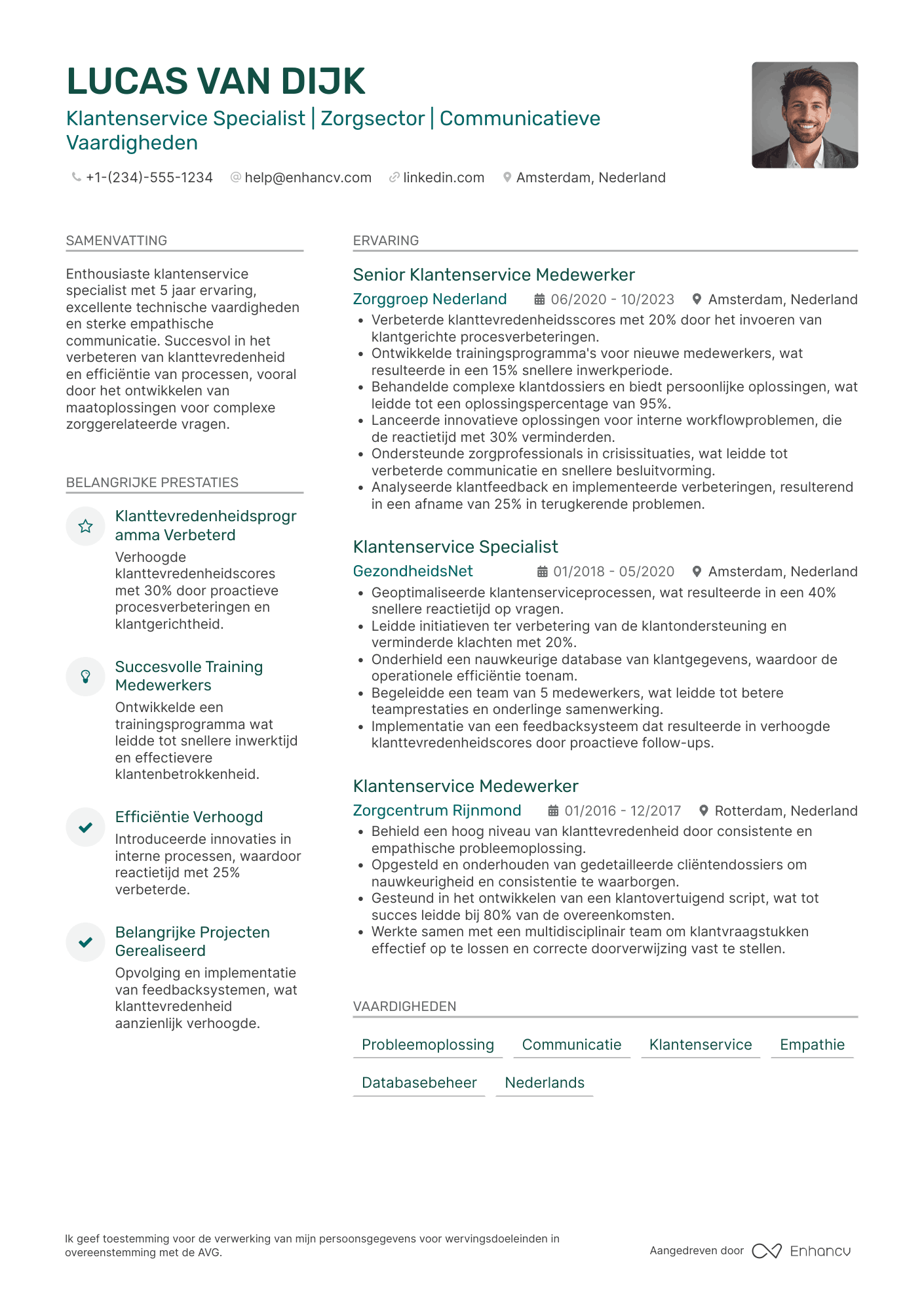 CV voor Medewerker Klantenservice Zorgsector
