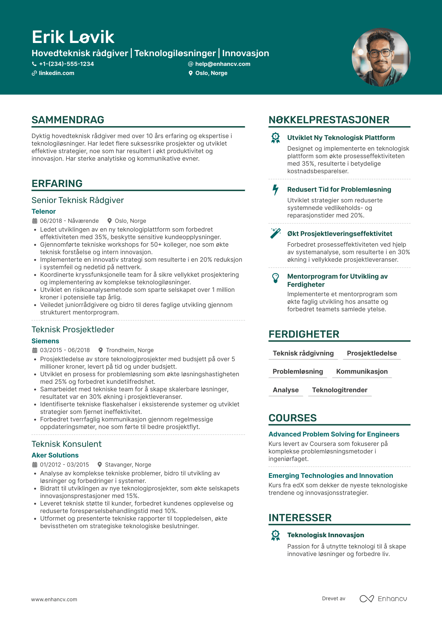 CV for Hovedteknisk rådgiver