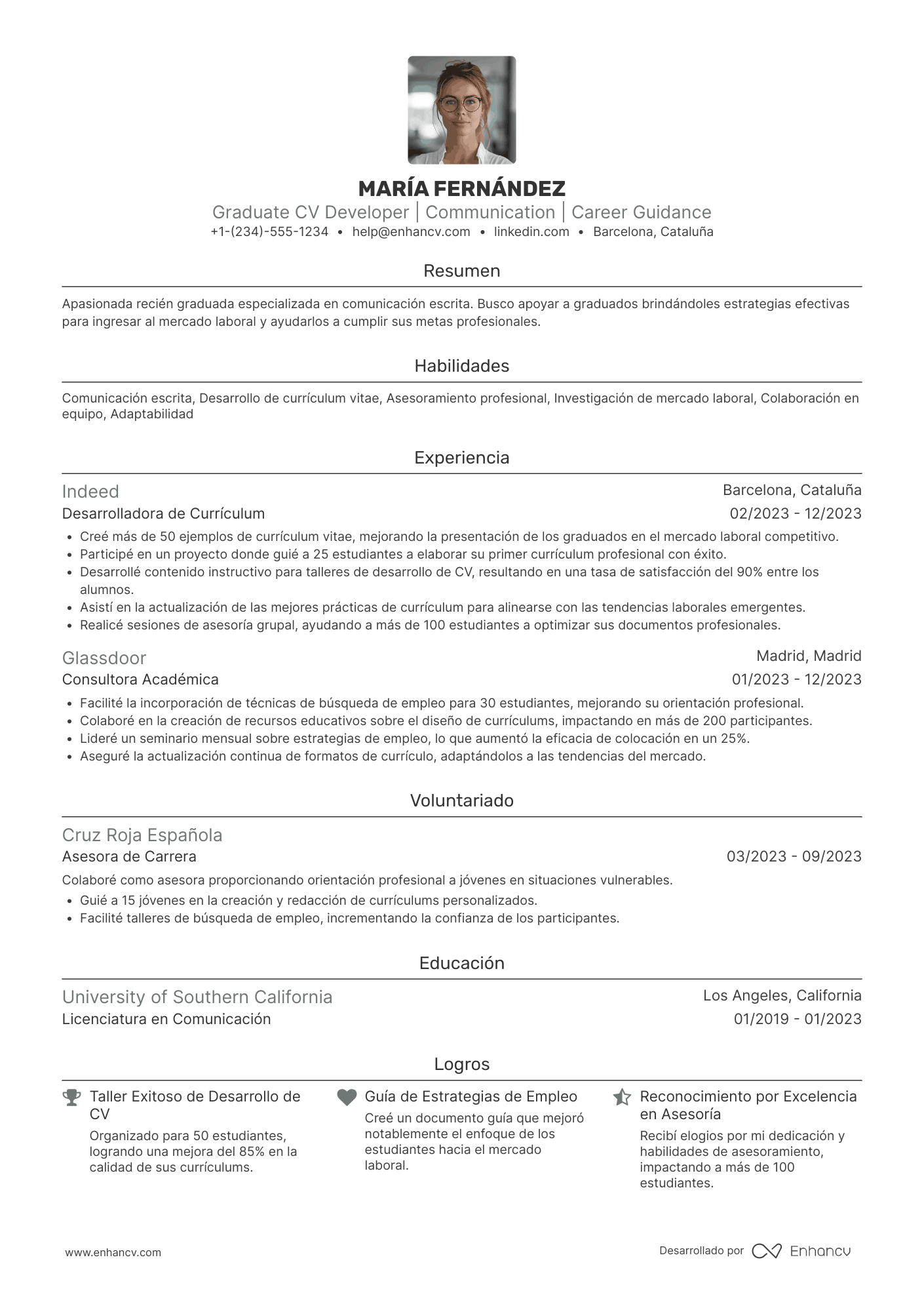 Ejemplo de currículum vitae para recién graduados del colegio