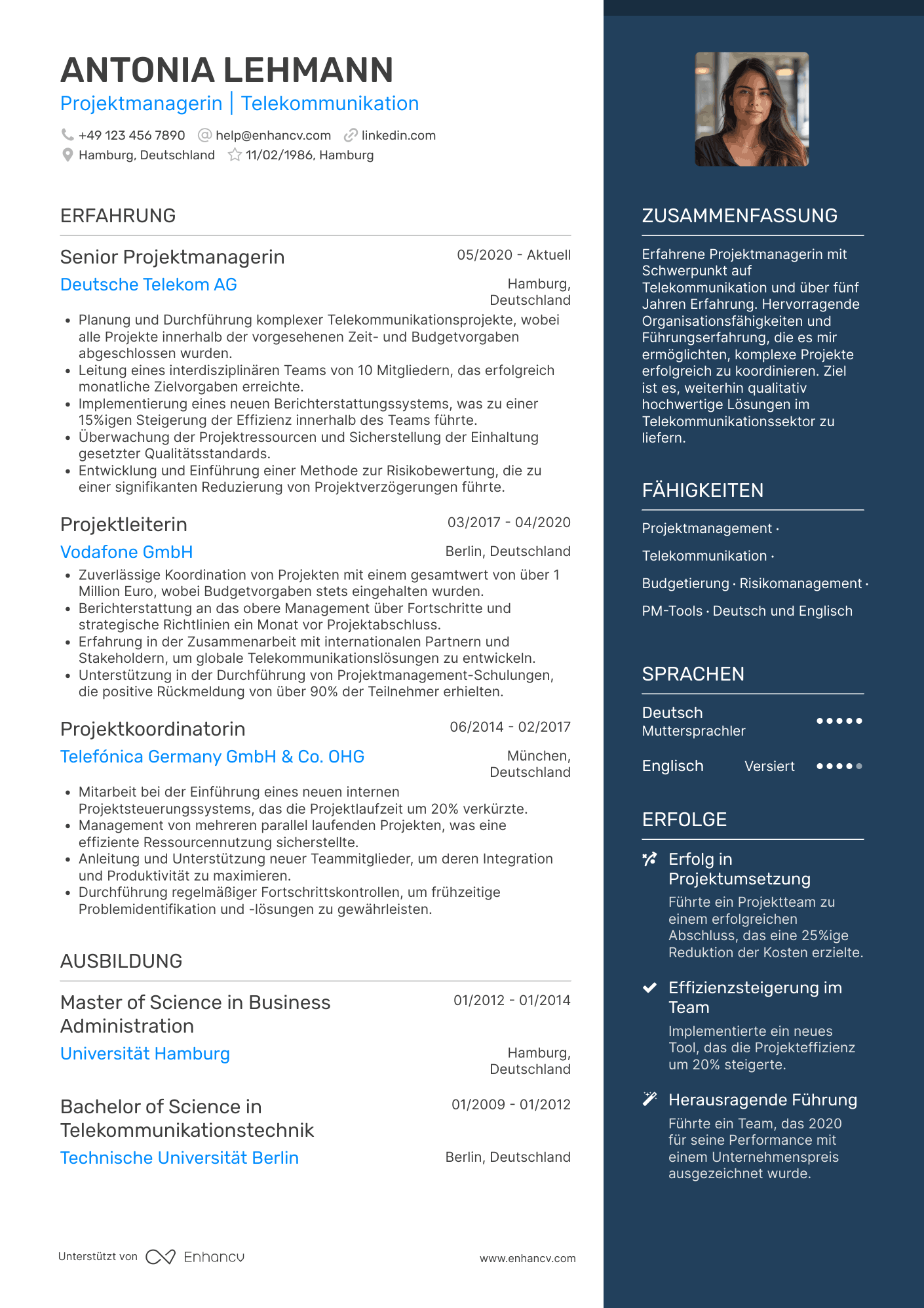 Lebenslauf in Projektmanager in der Telekommunikation