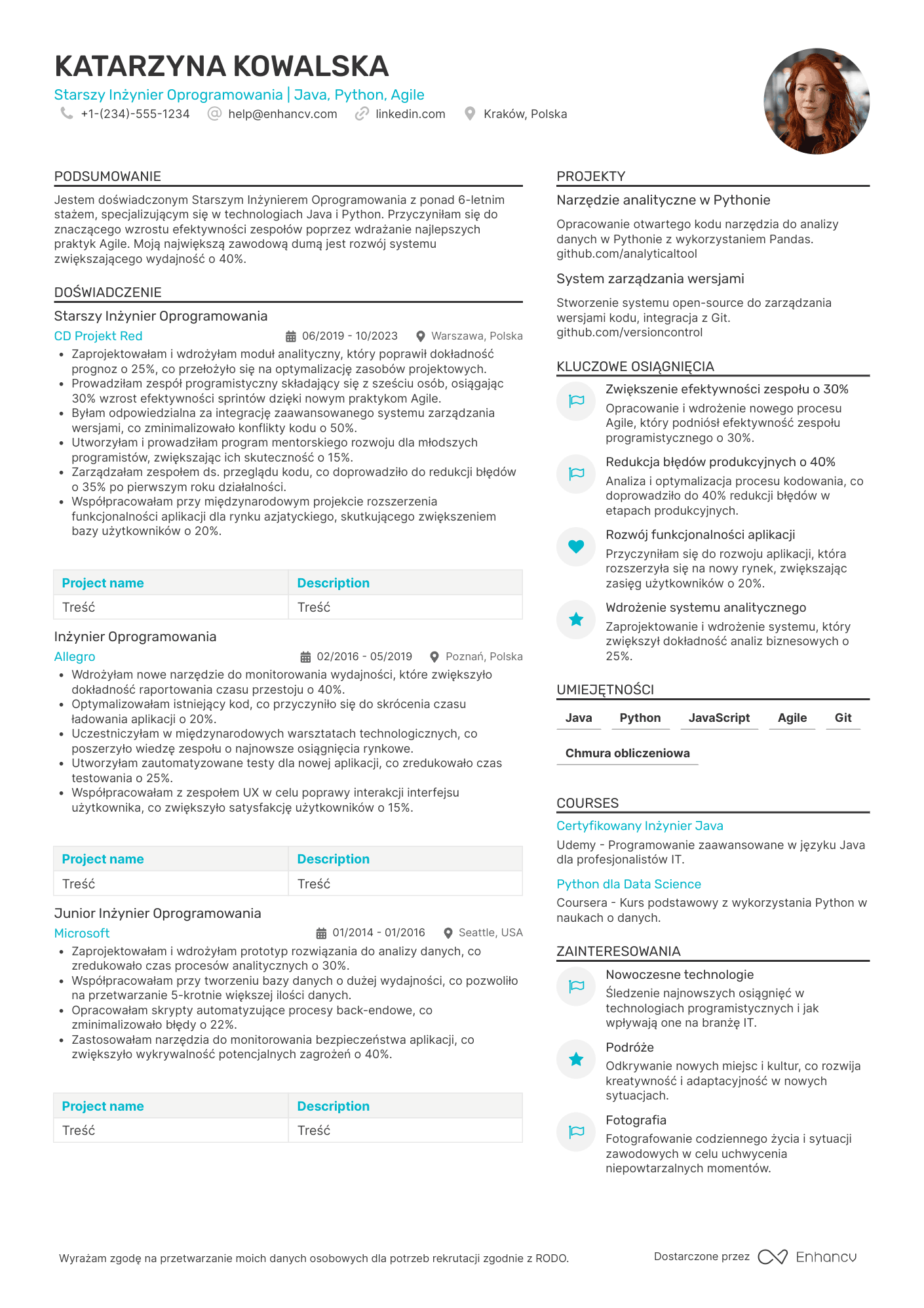 CV dla Senior Software Engineer