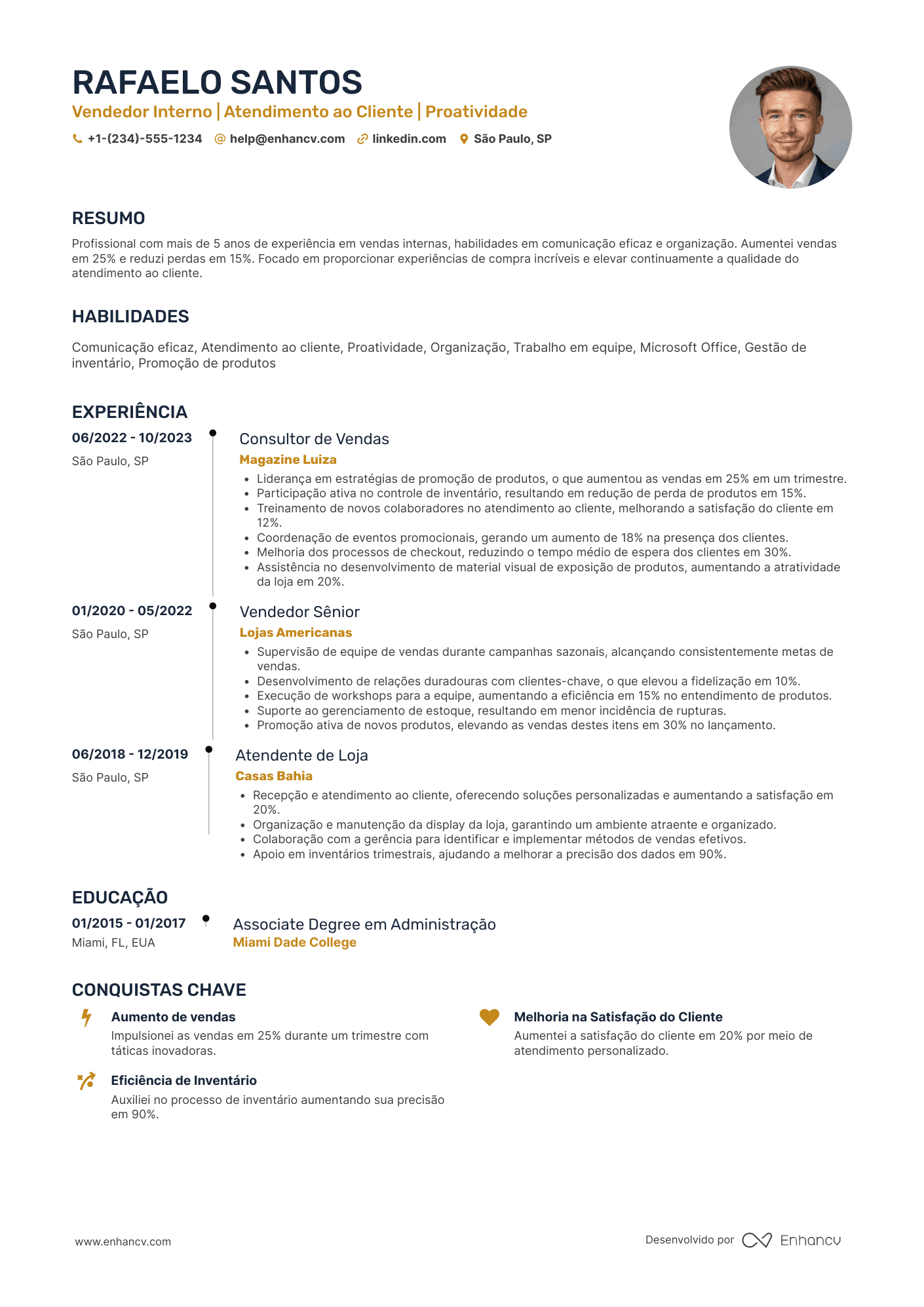 Currículo de vendedor interno/loja