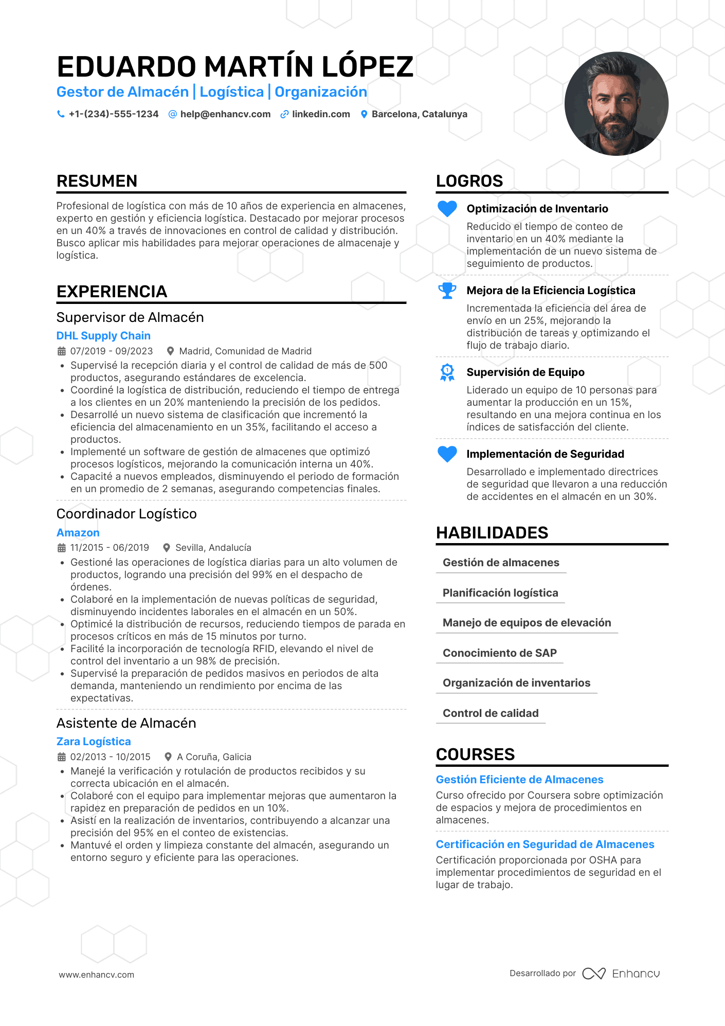 Ejemplo de currículum de mozo de almacén o almacenista