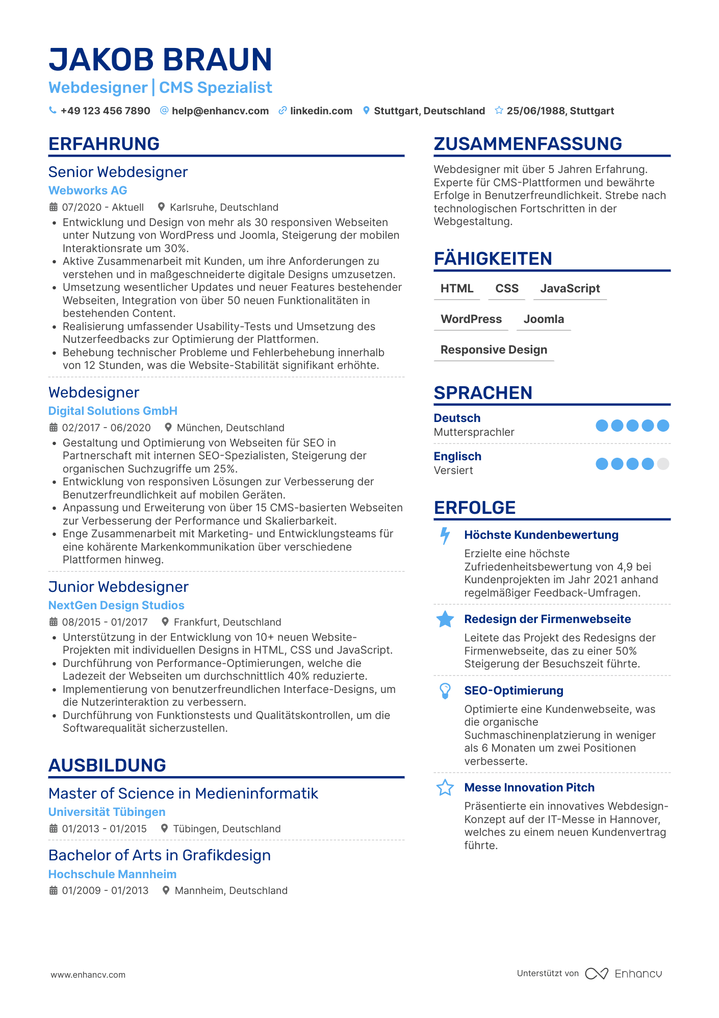 Lebenslauf als Webdesigner für Content Management Systeme