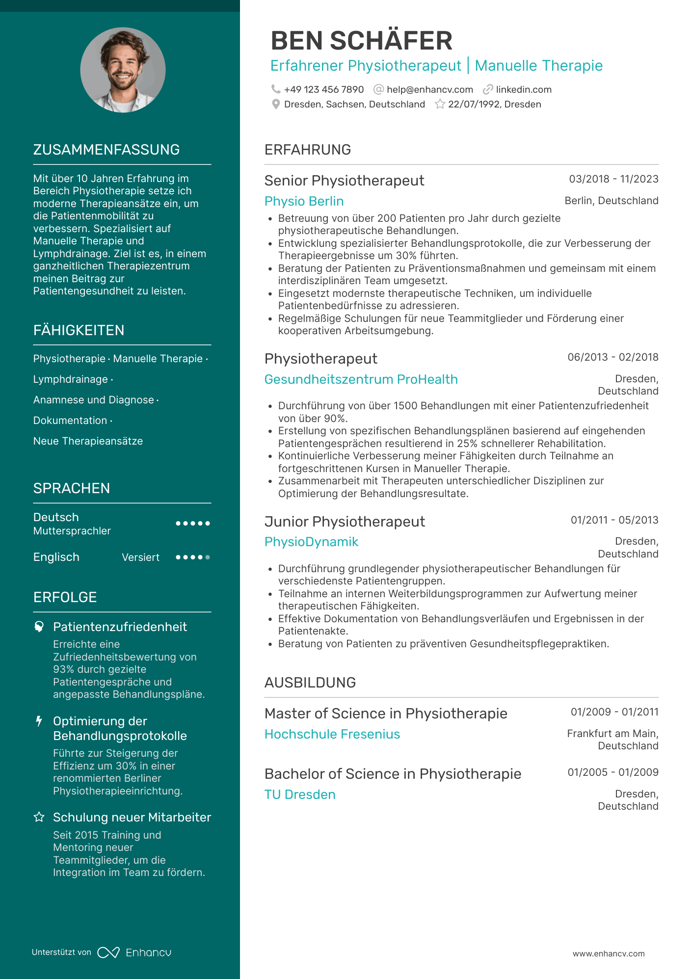 Lebenslauf als Erfahrener Physiotherapeut