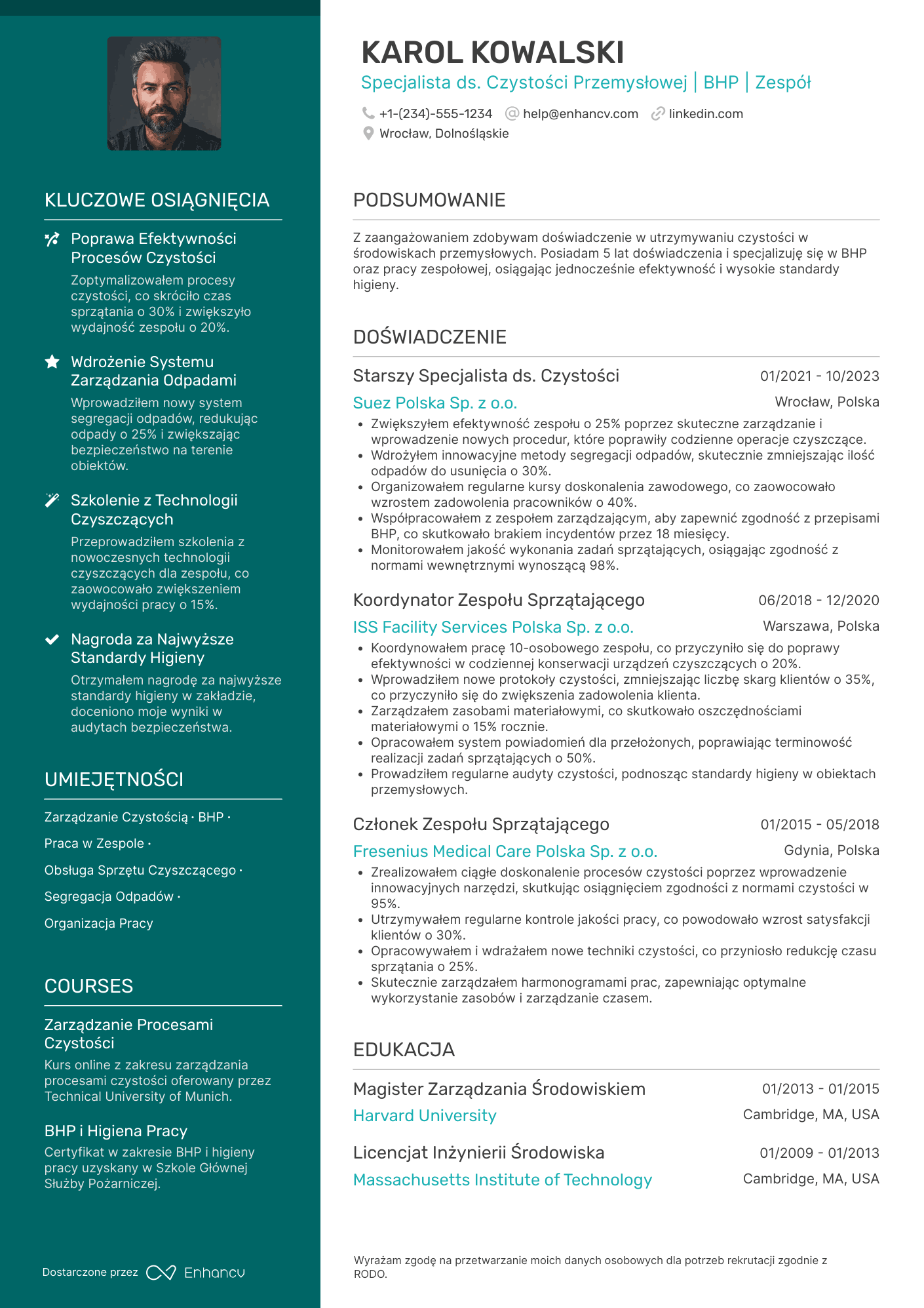 CV dla Sprzątaczka przemysłowa