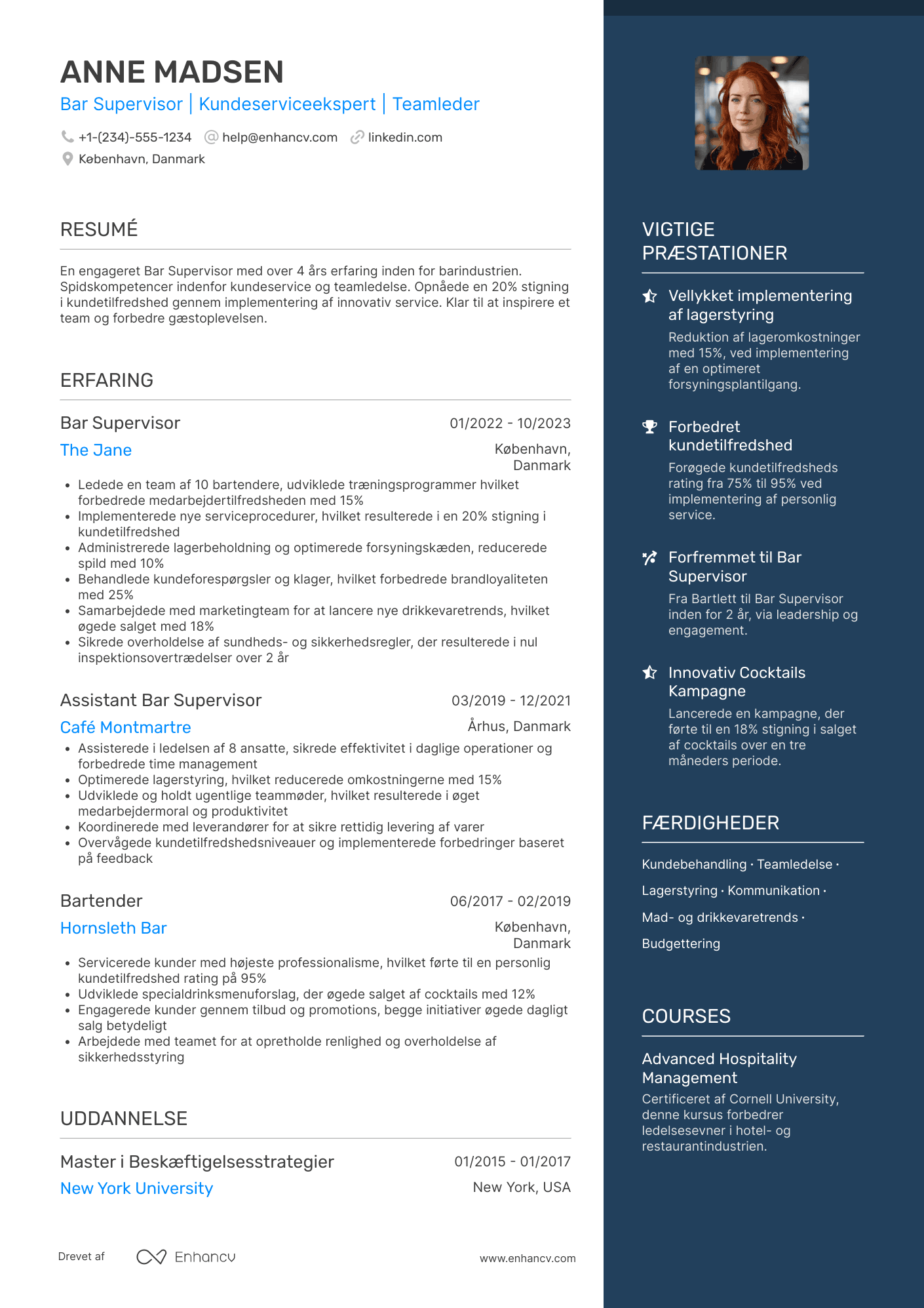 CV til Bar Supervisor