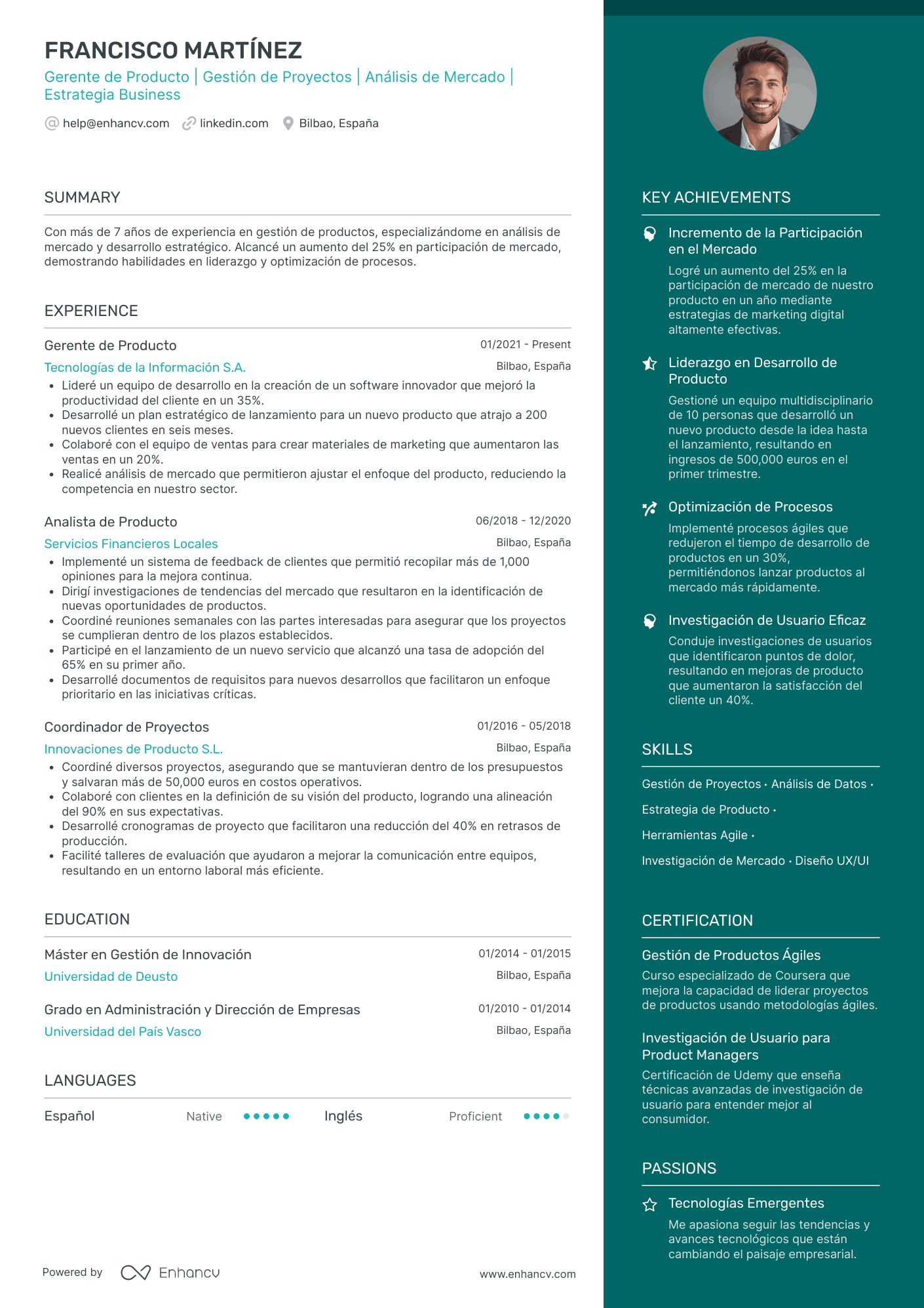 Gerente de Producto Ejemplos de CV