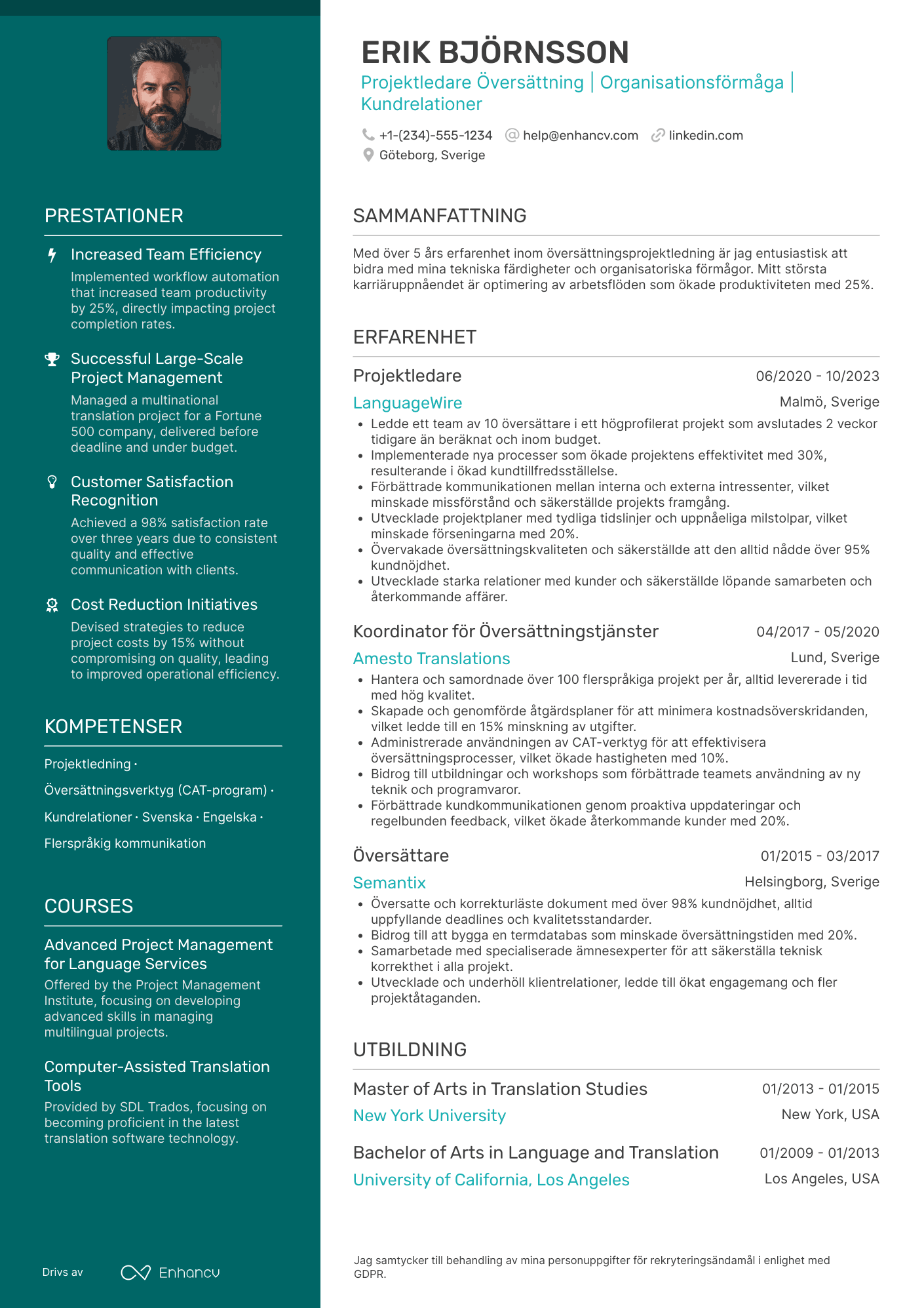 CV för Projektledare Översättning