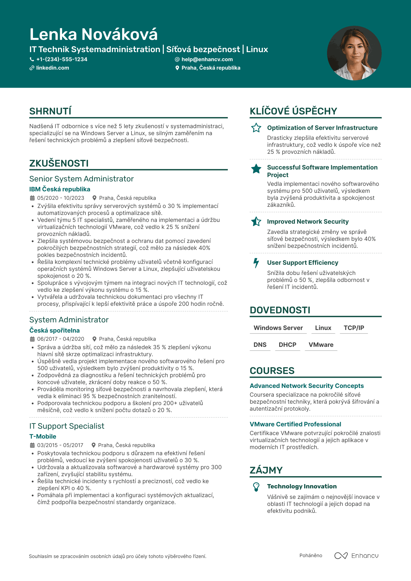 Životopis pro IT Technik Systemadministration