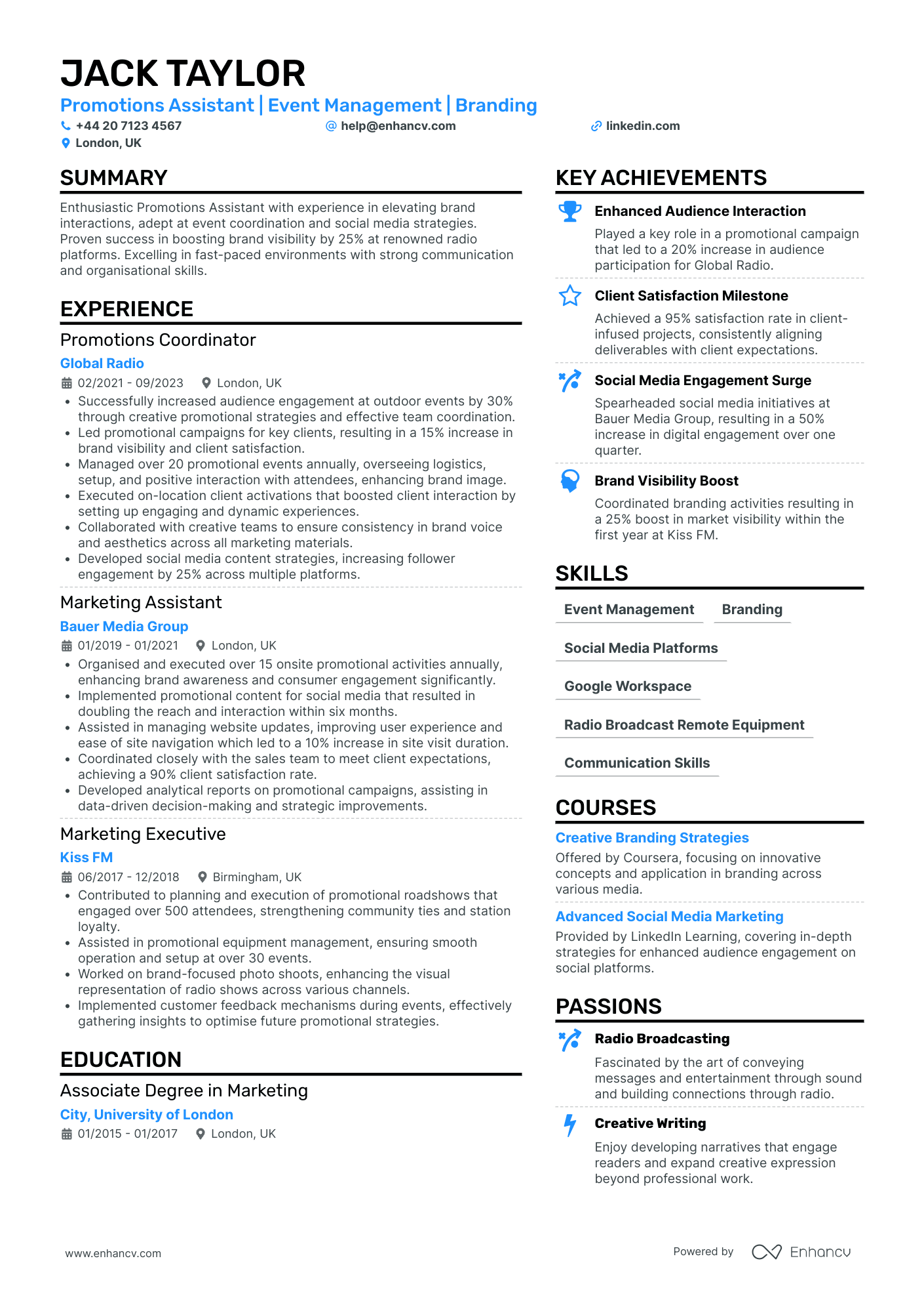 Marketing and Promotions Assistant CV Examples