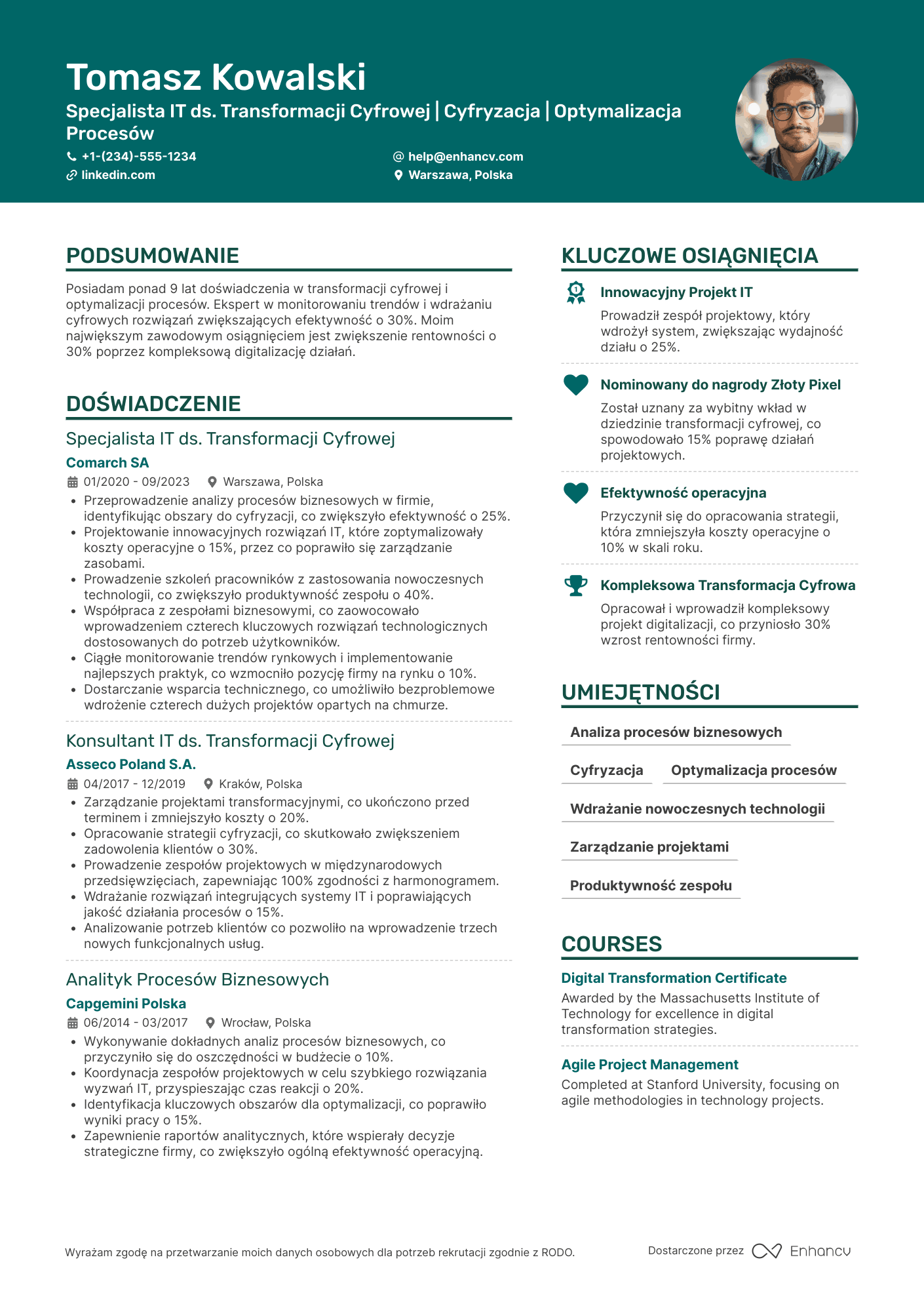 CV dla Specjalista IT ds. Transformacji Cyfrowej