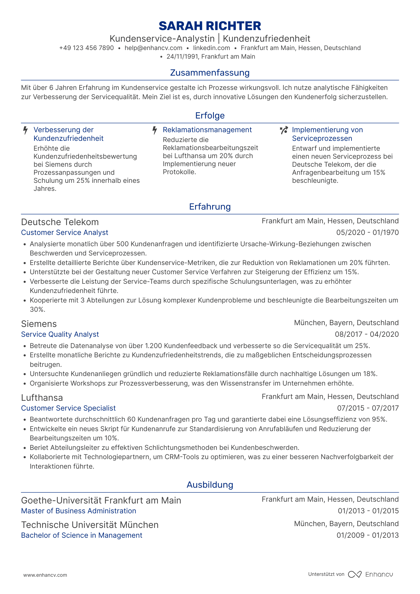 Lebenslauf als Kundenservice Analyst