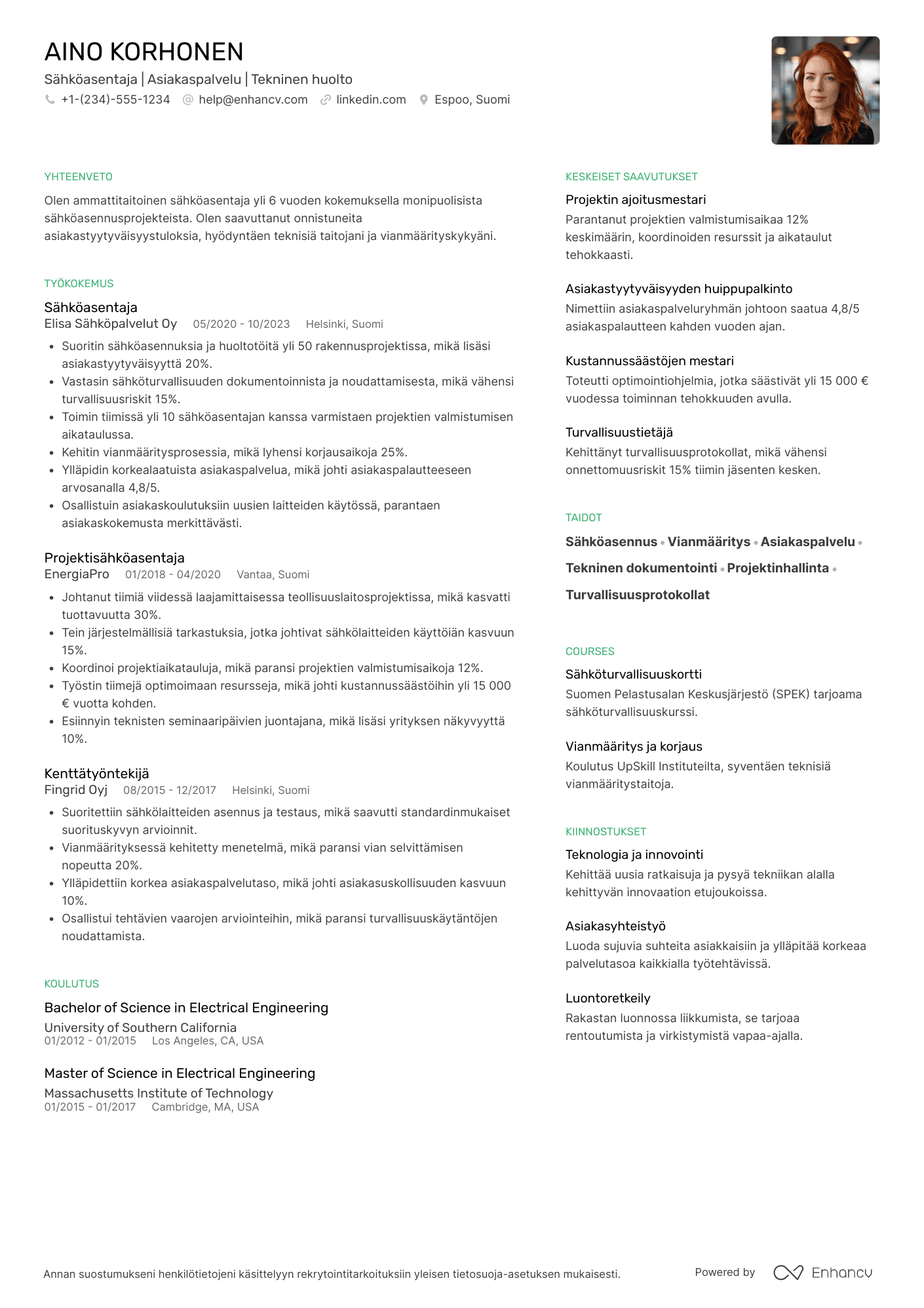 Ansioluettelo Sähköasentaja kenttätyöntekijä