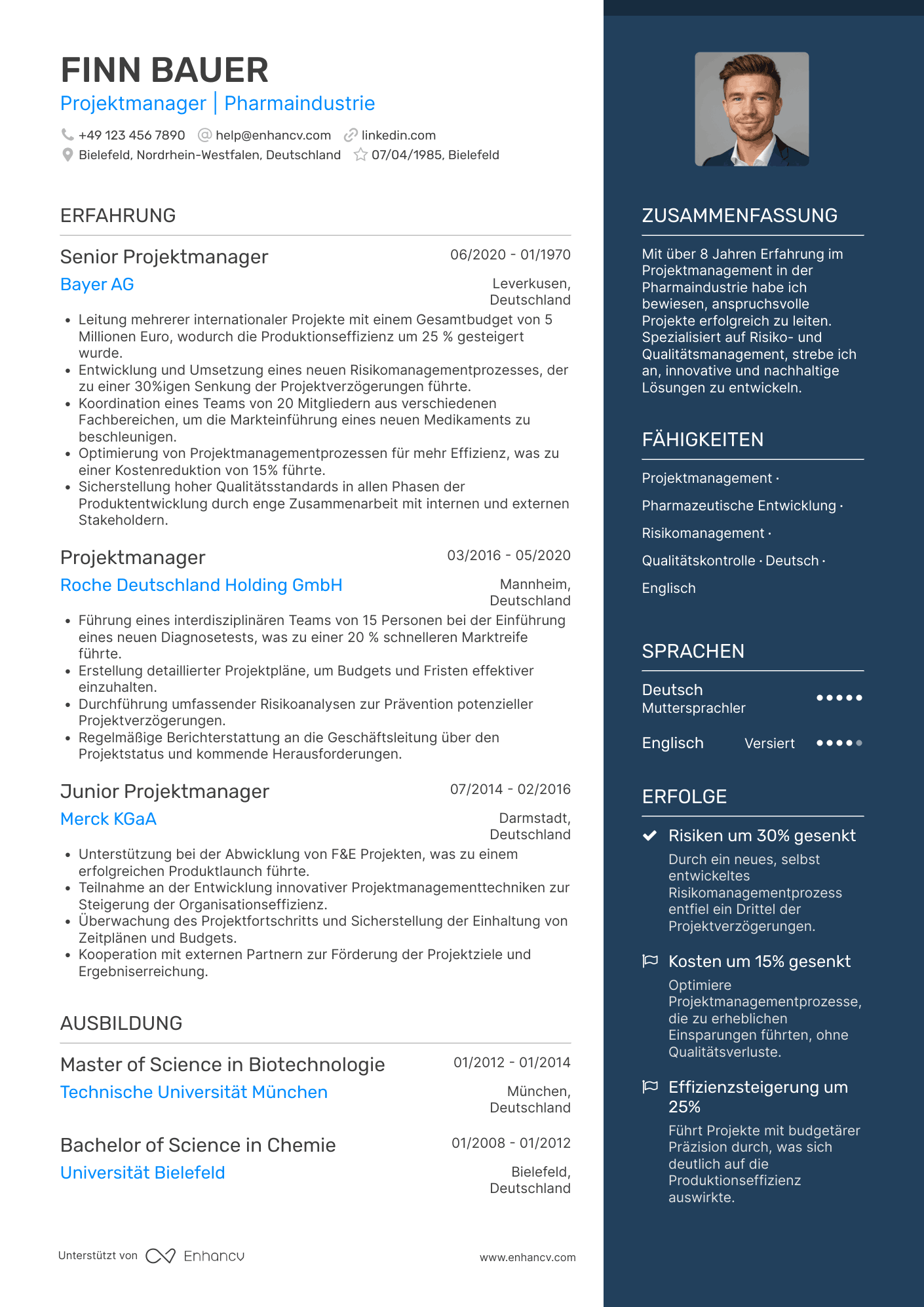 Lebenslauf in Projektleiter in der Pharma Branche