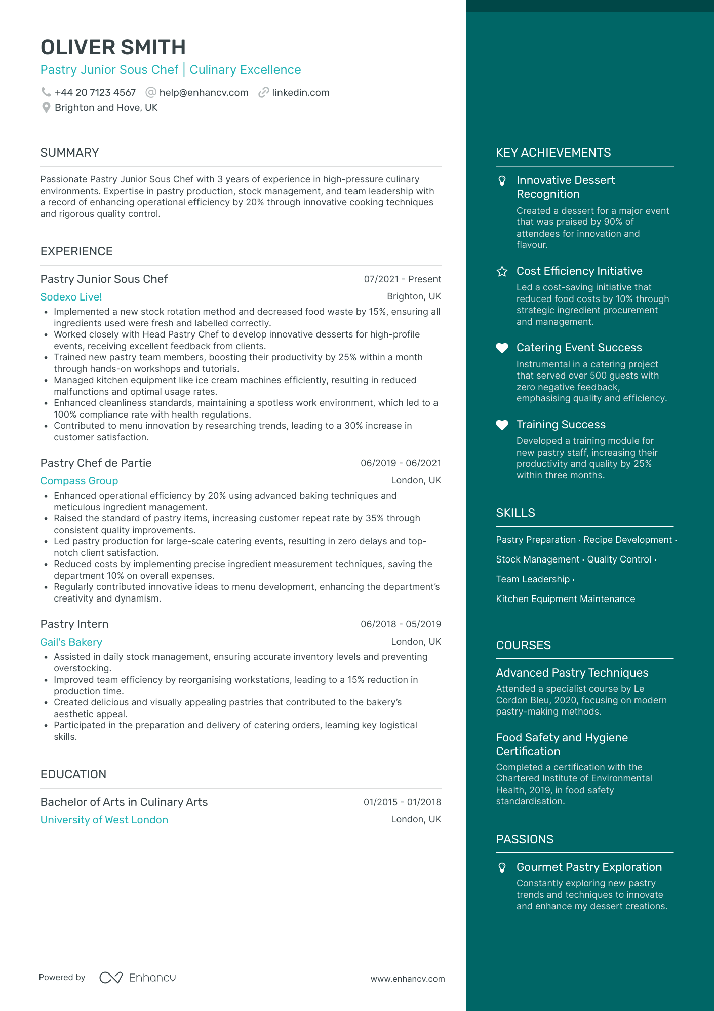 Junior Pastry Chef CV Examples