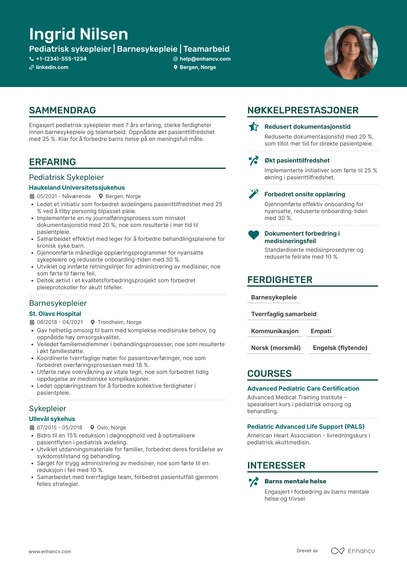 CV for Pediatrisk Sykepleier