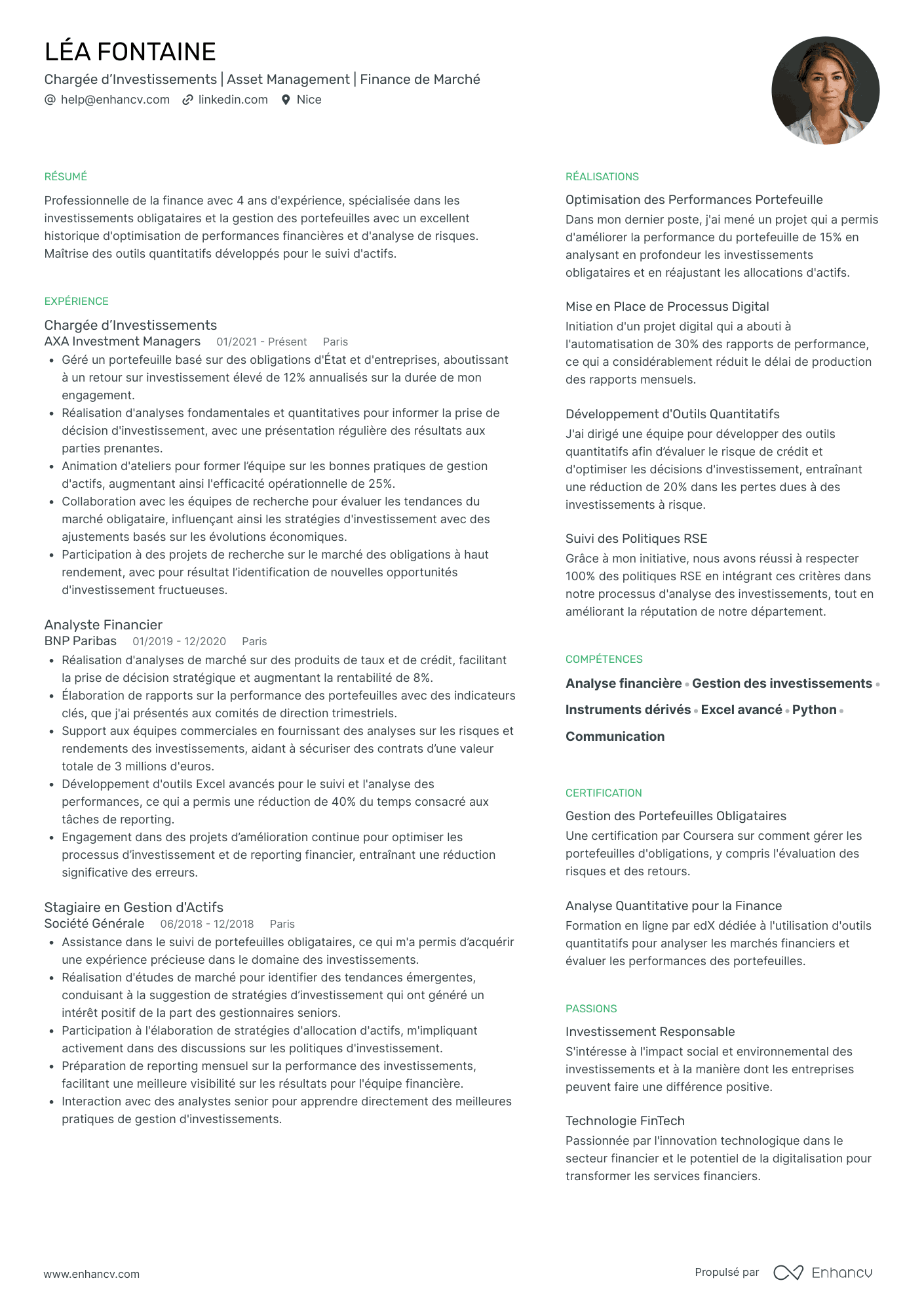 Banque d'investissement Exemples de CV