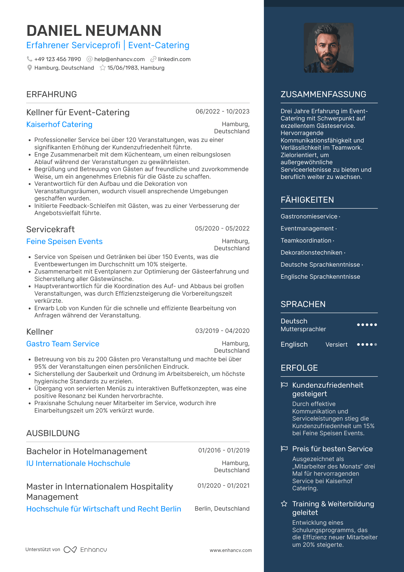 Lebenslauf in Kellner für Catering Unternehmen