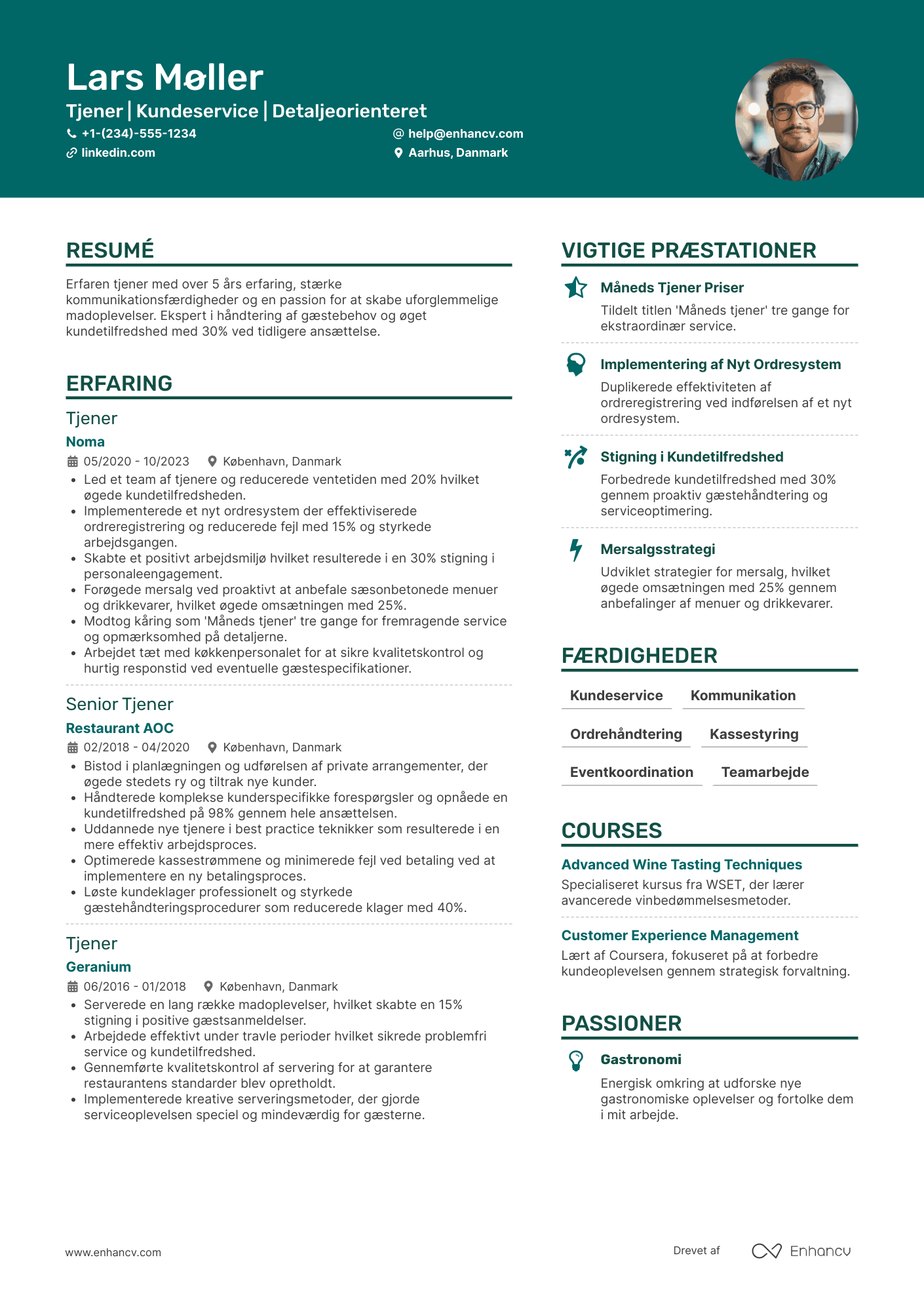 CV til Restaurant Tjener