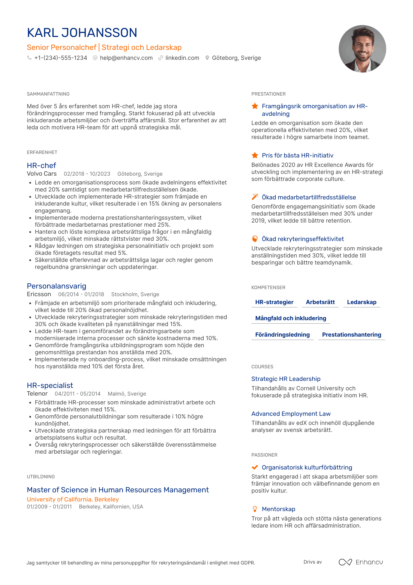 CV för Senior Personalchef