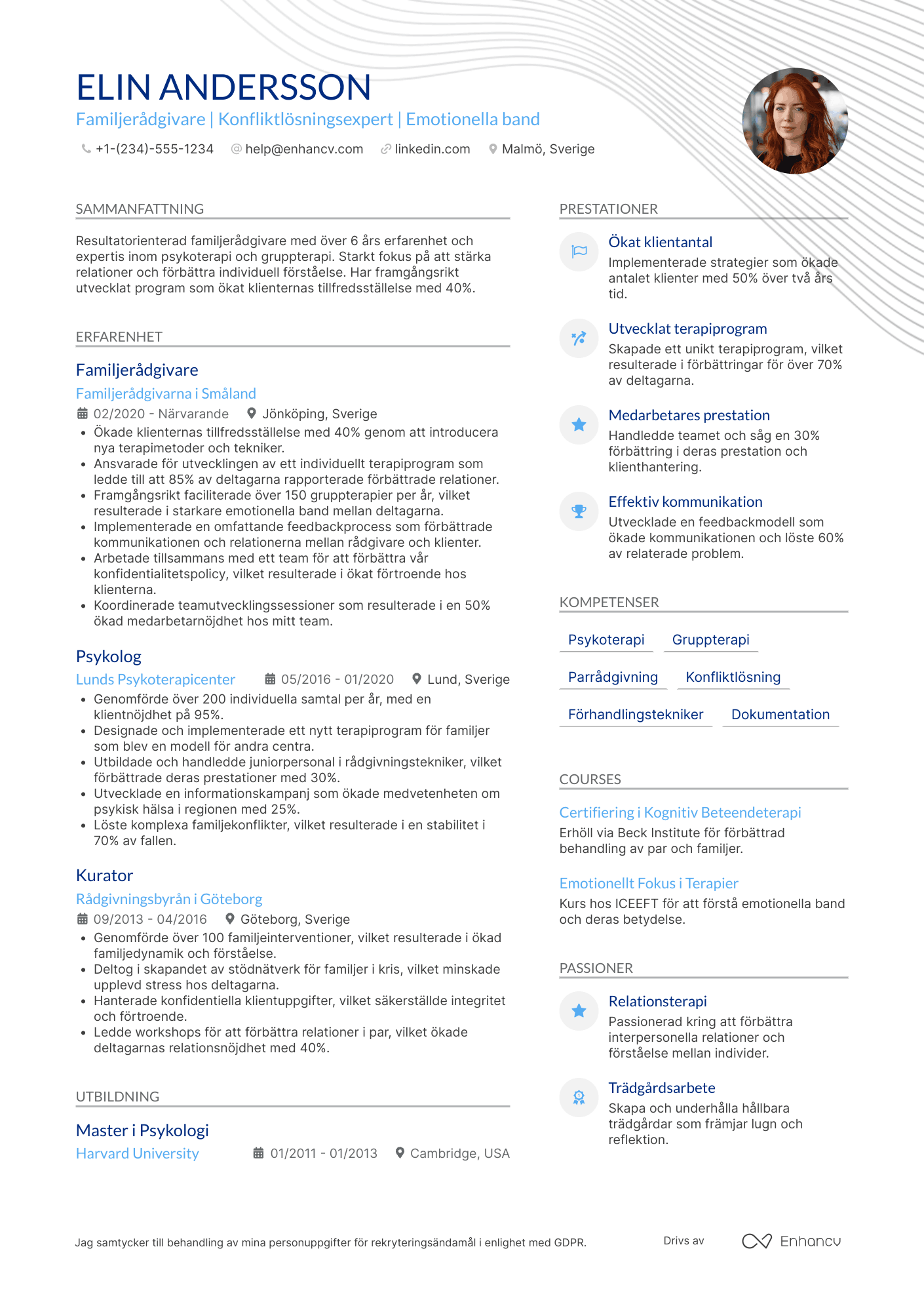 CV för Familjerådgivare