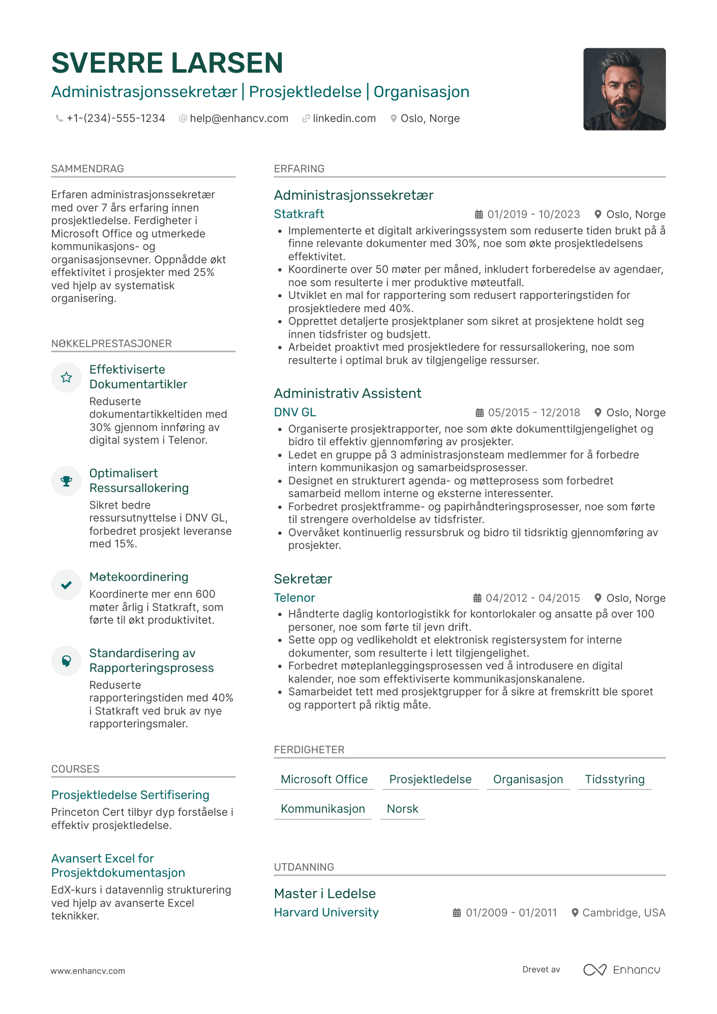 CV for Administrasjonssekretær for Prosjektledelse