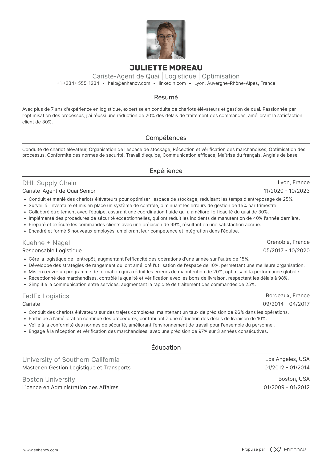 CV de cariste agent de quai