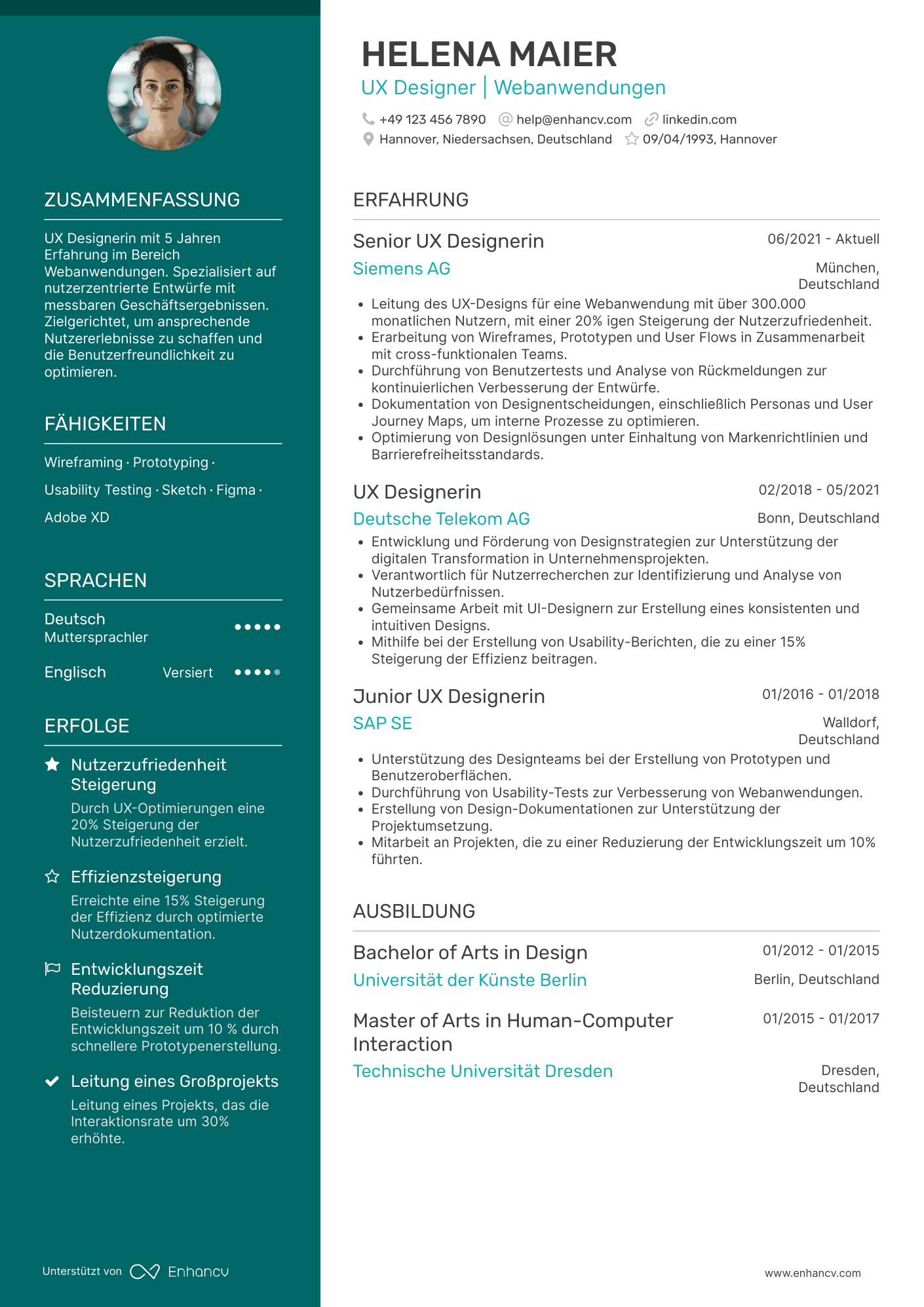 Lebenslauf als UX Designer für Webanwendungen