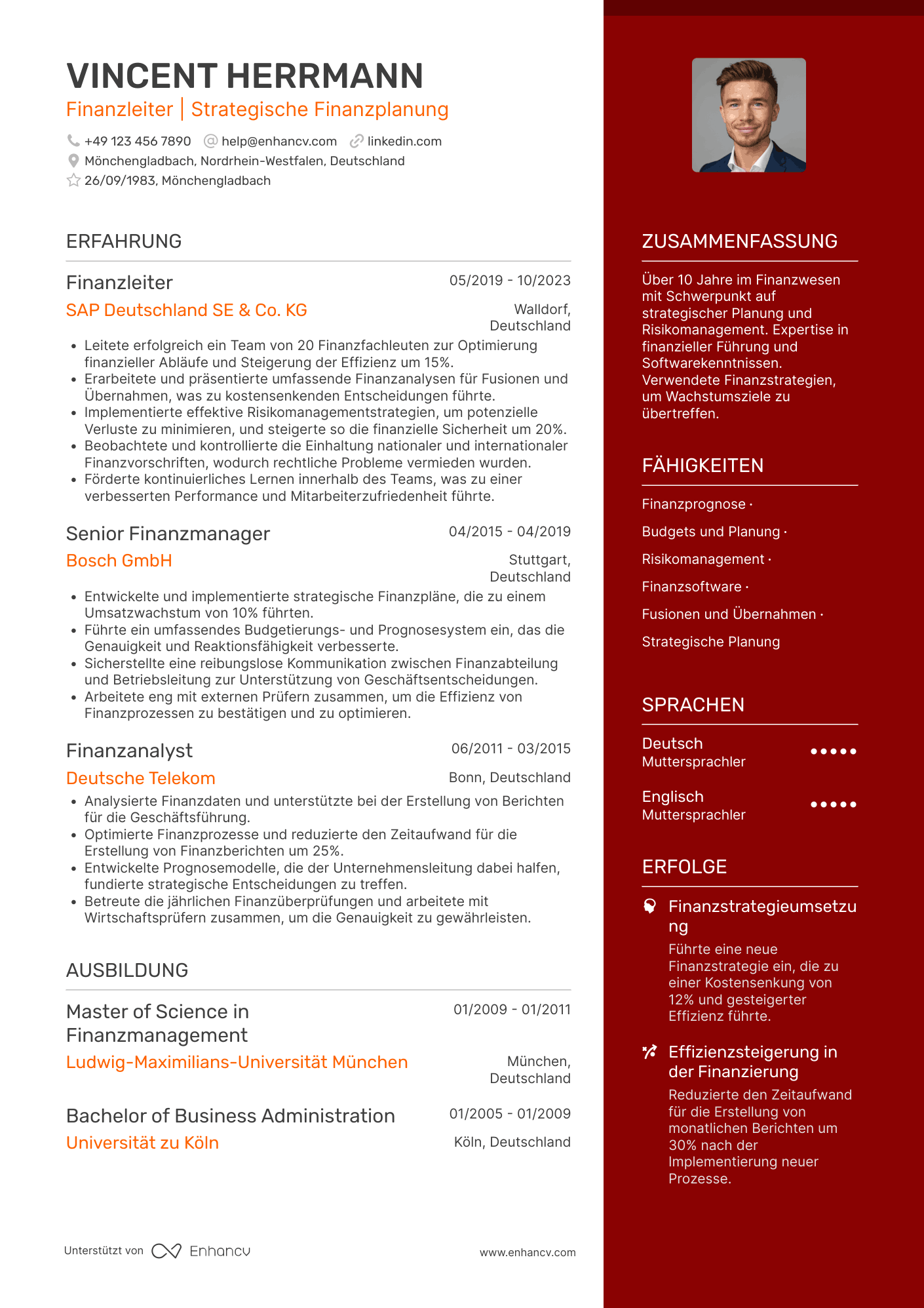 Lebenslauf als Finanzwesen Direktor