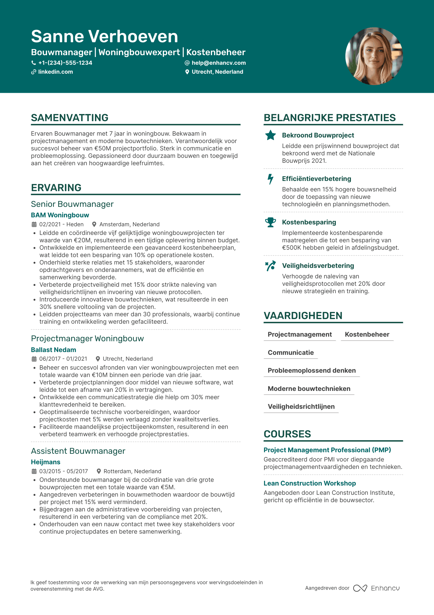 CV voor Bouwmanager in de woningbouw