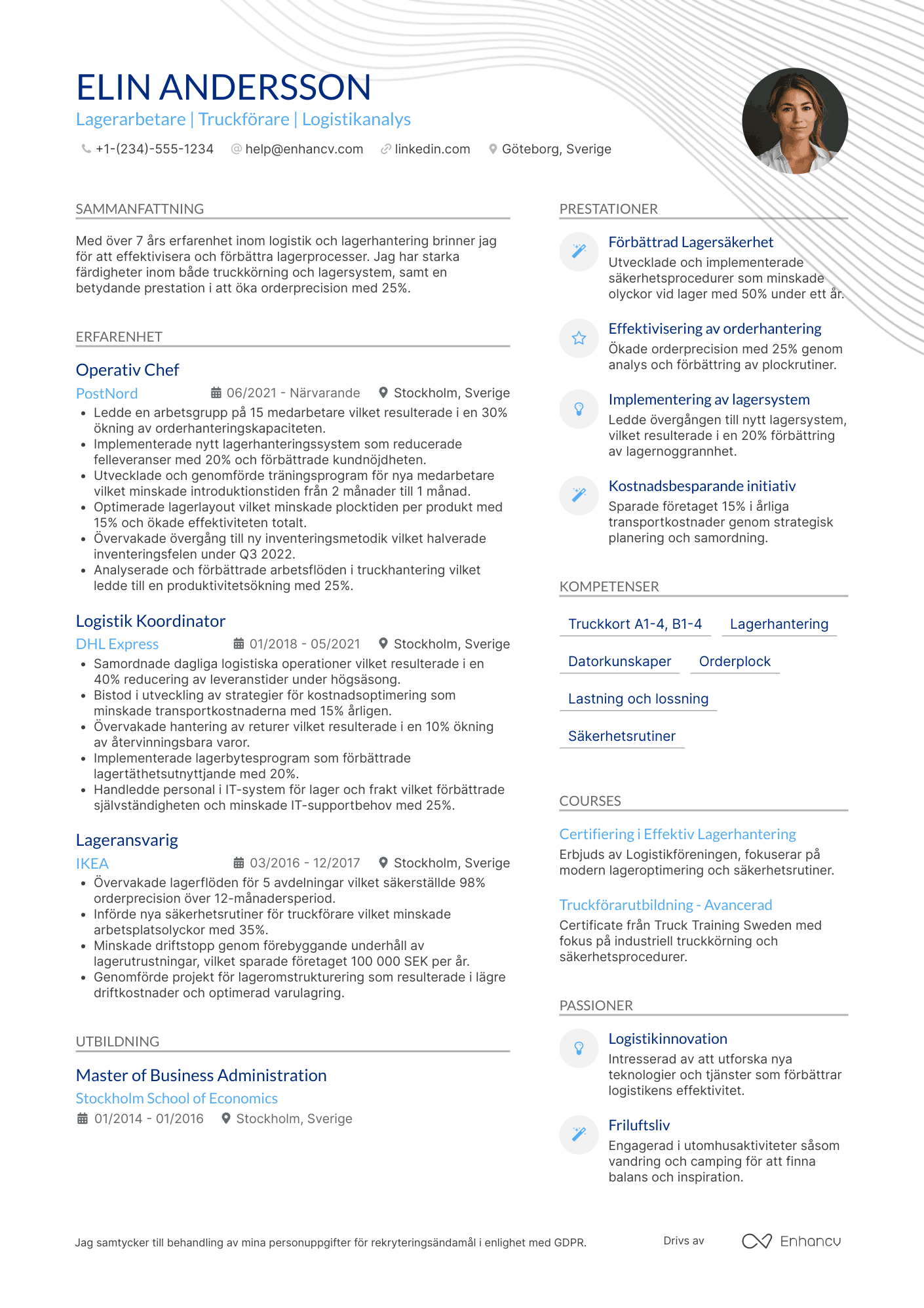 CV för Lagerarbetare truckförare