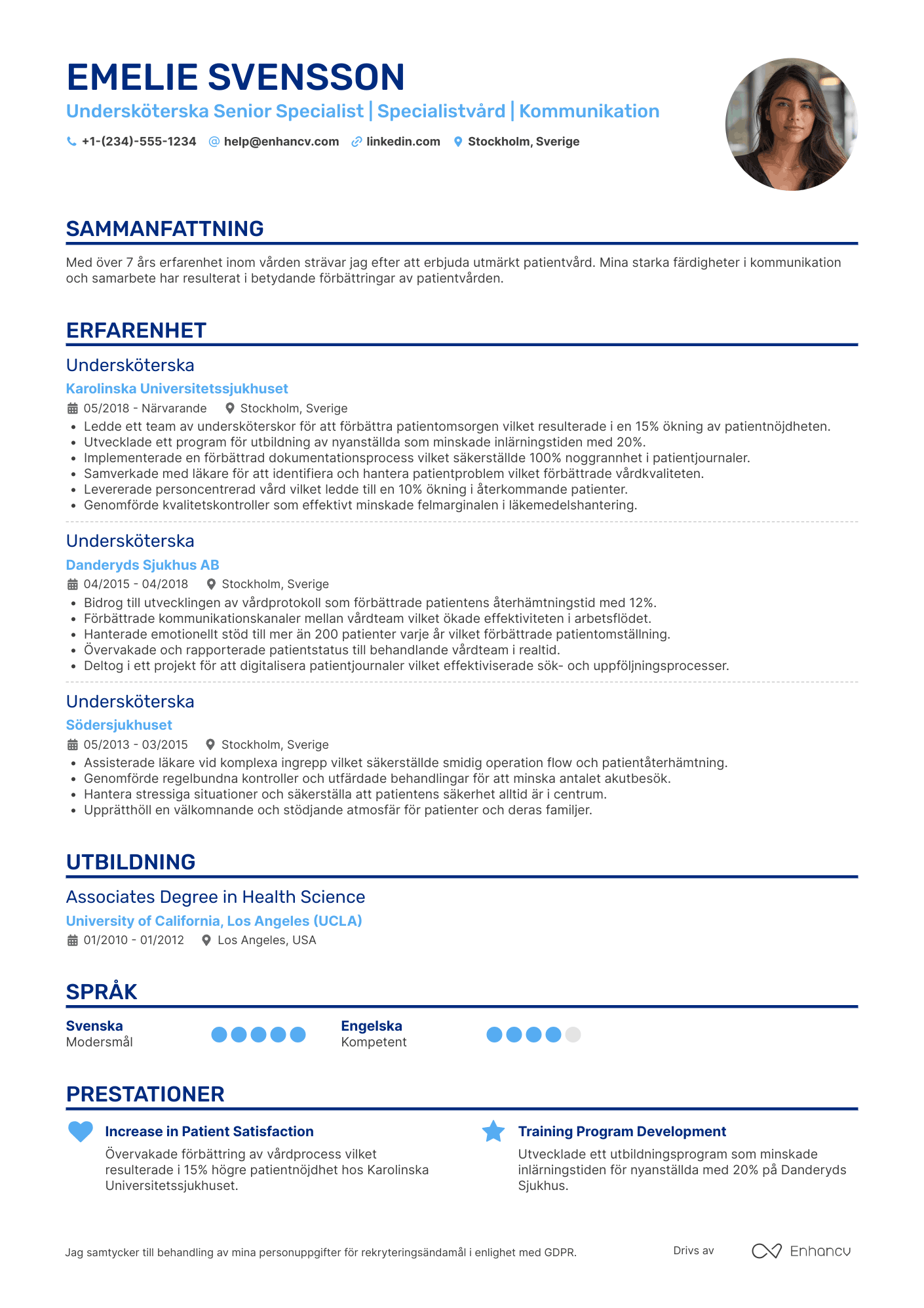 CV för Undersköterska Senior Specialist