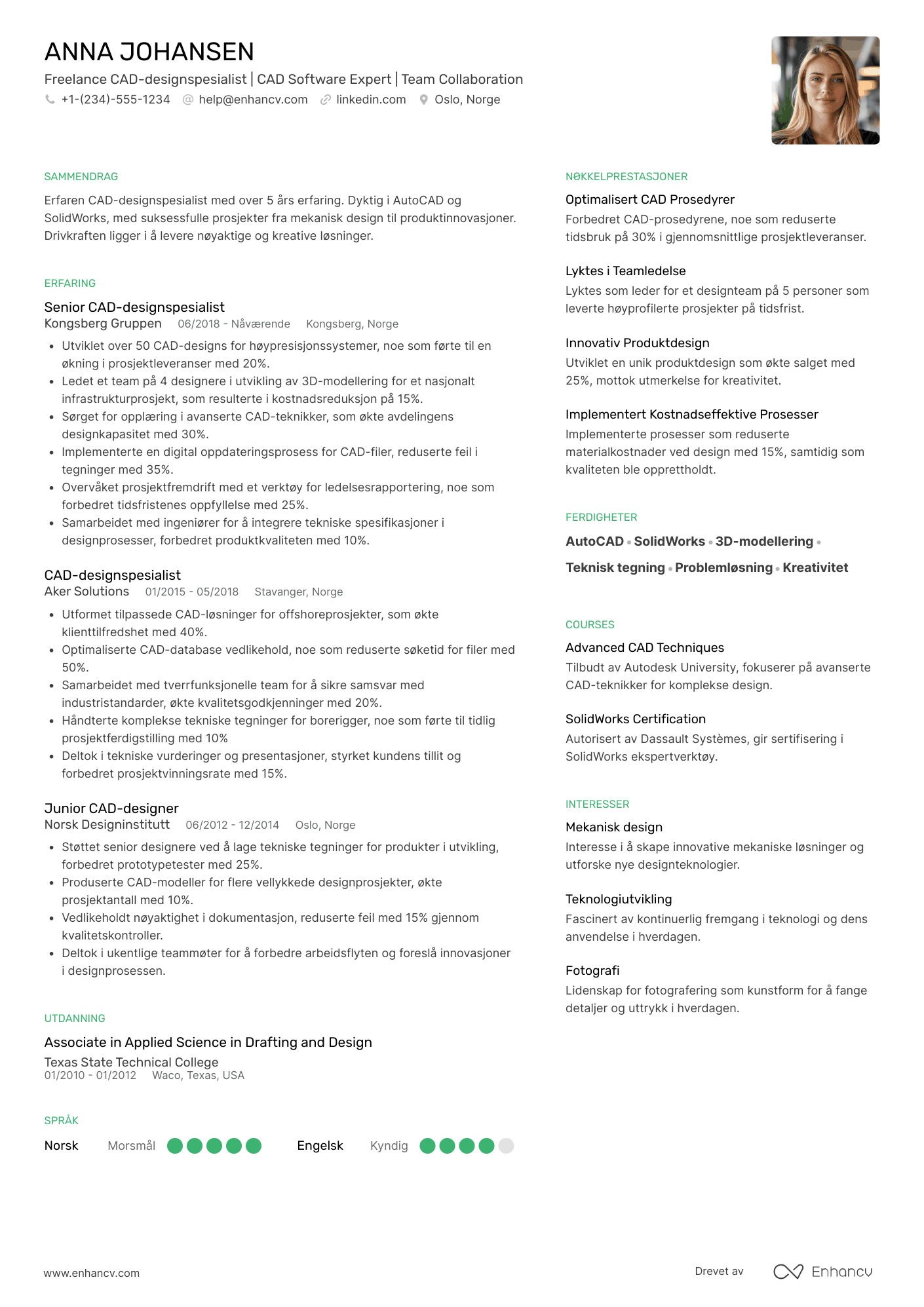 CV for Freelance CAD designspesialist