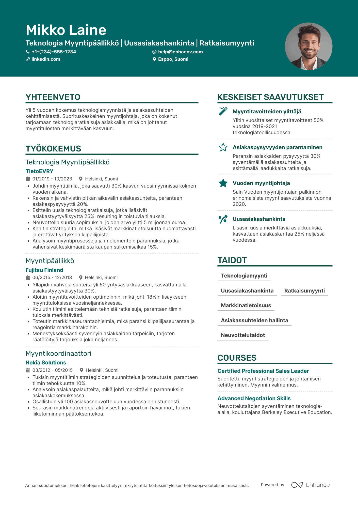 Ansioluettelo Teknologia Myyntipäällikkö